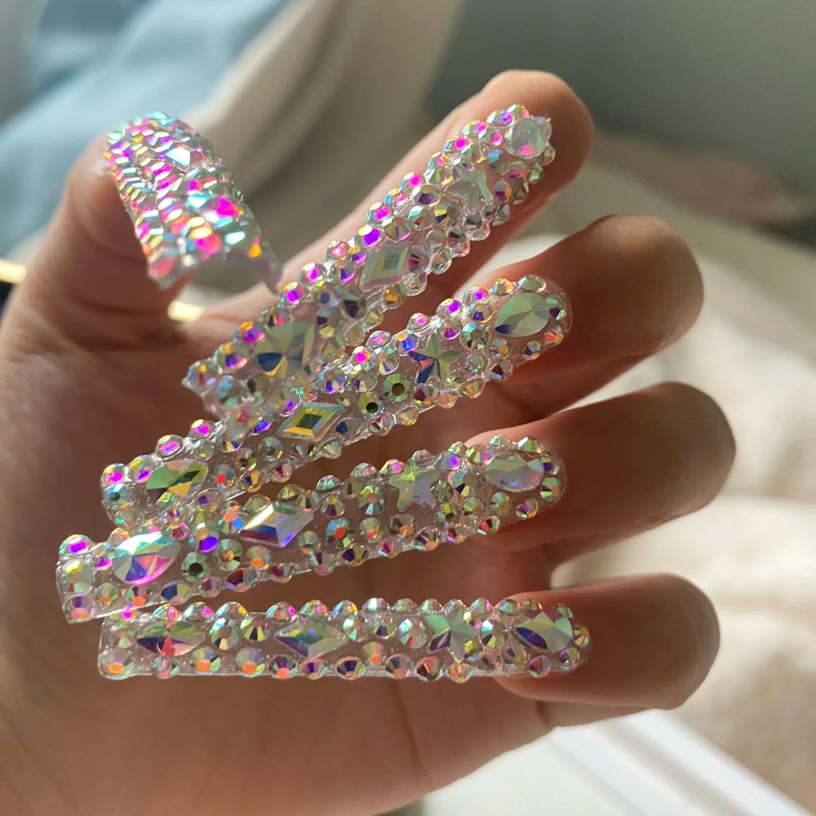 Kaipheiquan Nail Rhinestones Kit – 900 AB Diamonds & 3200 Flat-Bottom Rhinestones for DIY Nail Art
