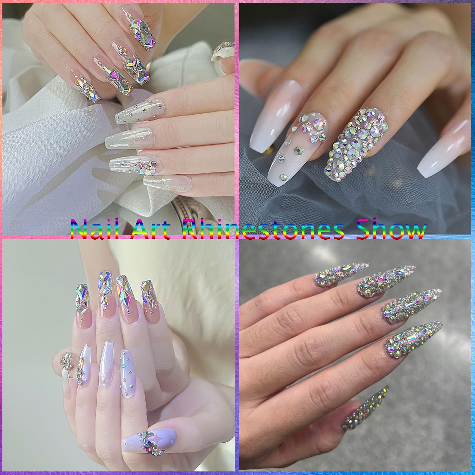 Kaipheiquan Nail Rhinestones Kit – 900 AB Diamonds & 3200 Flat-Bottom Rhinestones for DIY Nail Art