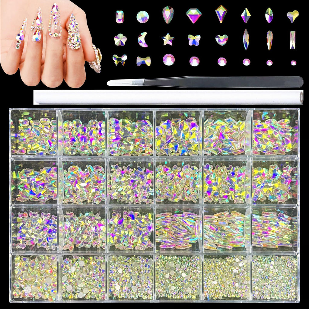 Kaipheiquan Nail Rhinestones Kit – 900 AB Diamonds & 3200 Flat-Bottom Rhinestones for DIY Nail Art