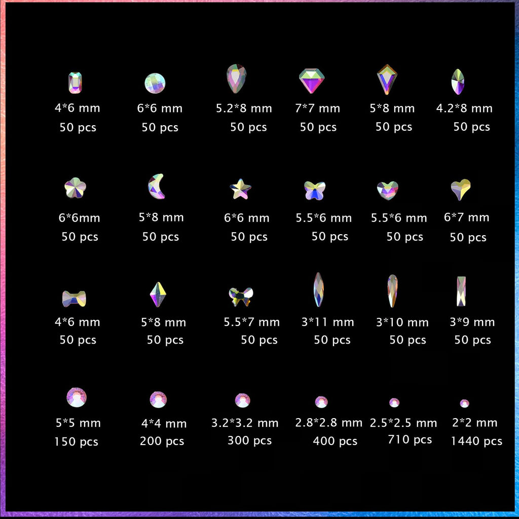 Kaipheiquan Nail Rhinestones Kit – 900 AB Diamonds & 3200 Flat-Bottom Rhinestones for DIY Nail Art