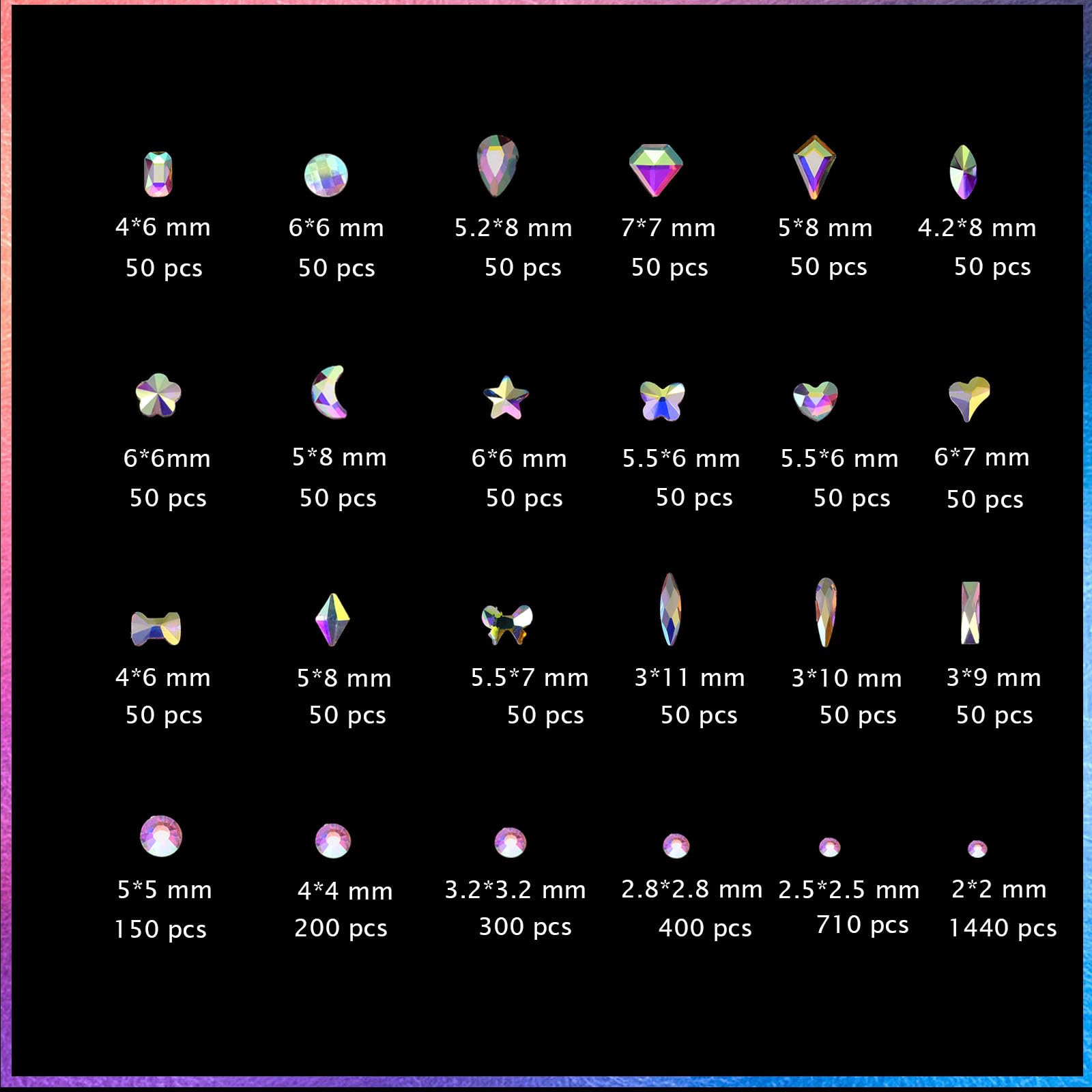 Kaipheiquan Nail Rhinestones Kit – 900 AB Diamonds & 3200 Flat-Bottom Rhinestones for DIY Nail Art