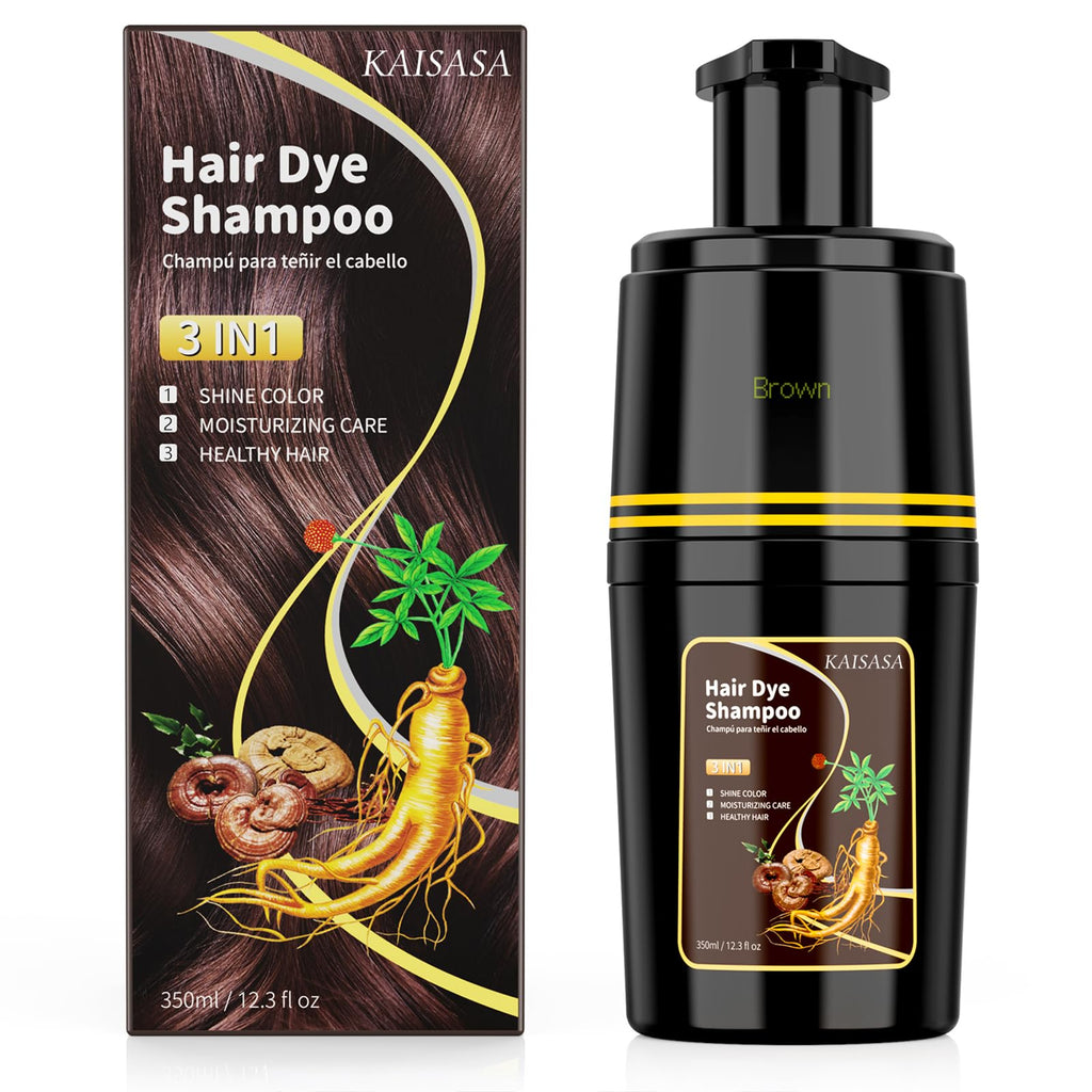 KAISASA Brown Hair Dye Shampoo 3-in-1 | 100% Grey Coverage, Safe Herbal Hair Color for Men & Women