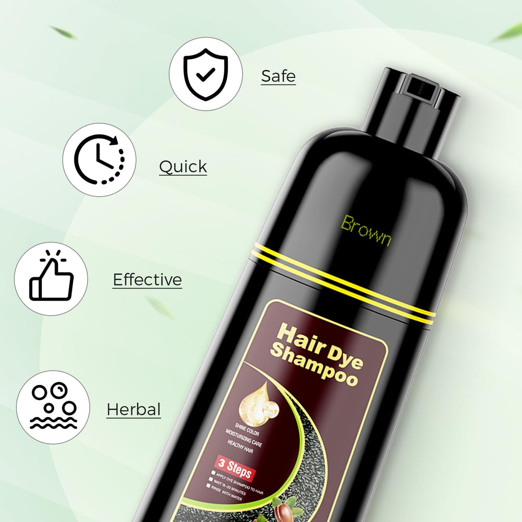 KAISASA Brown Hair Dye Shampoo 3-in-1 with Argan — Gray Coverage for Women & Men (16.9 oz)