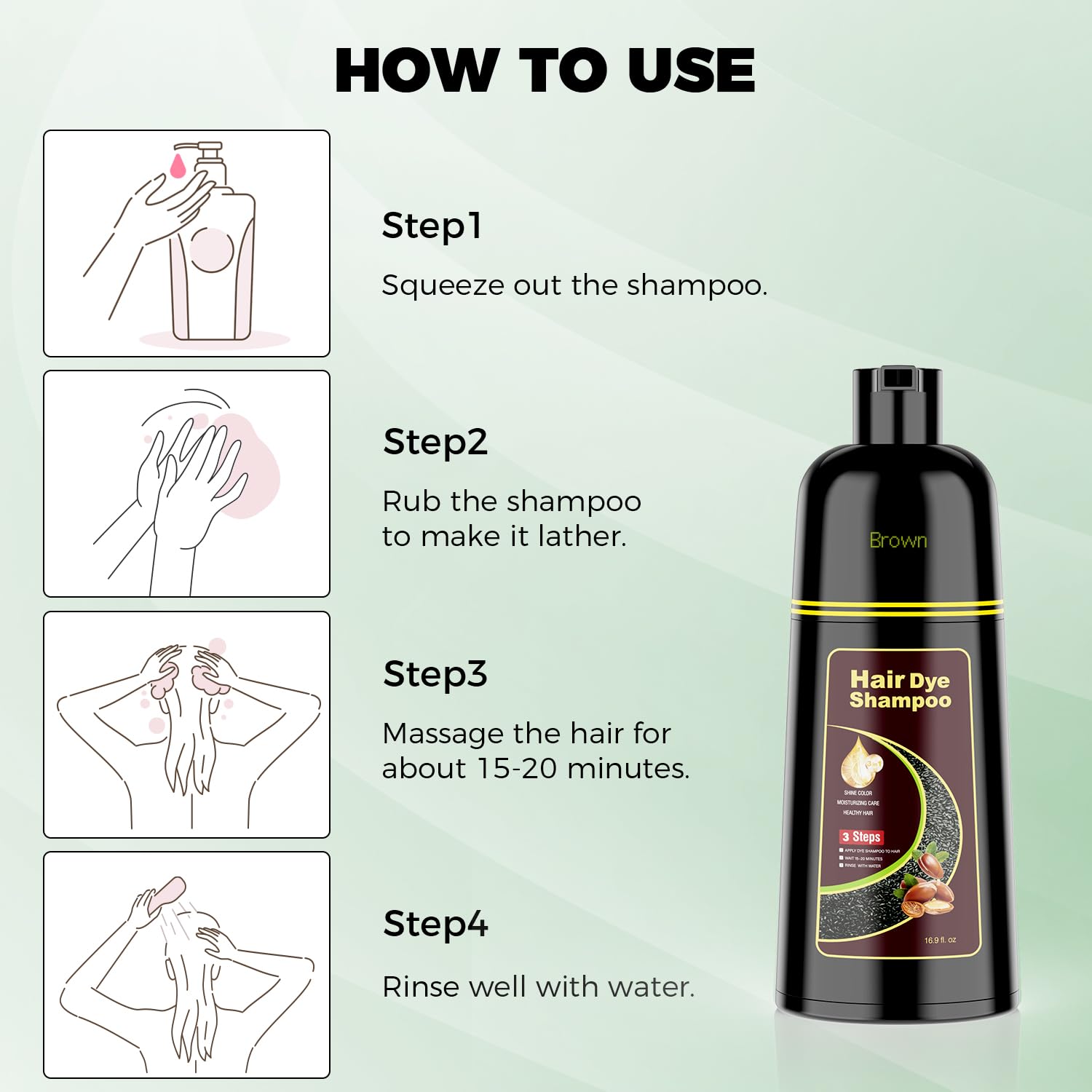 KAISASA Hair Dye Shampoo 3 in 1 Chestnut Brown – Gray Hair Coverage for Women & Men