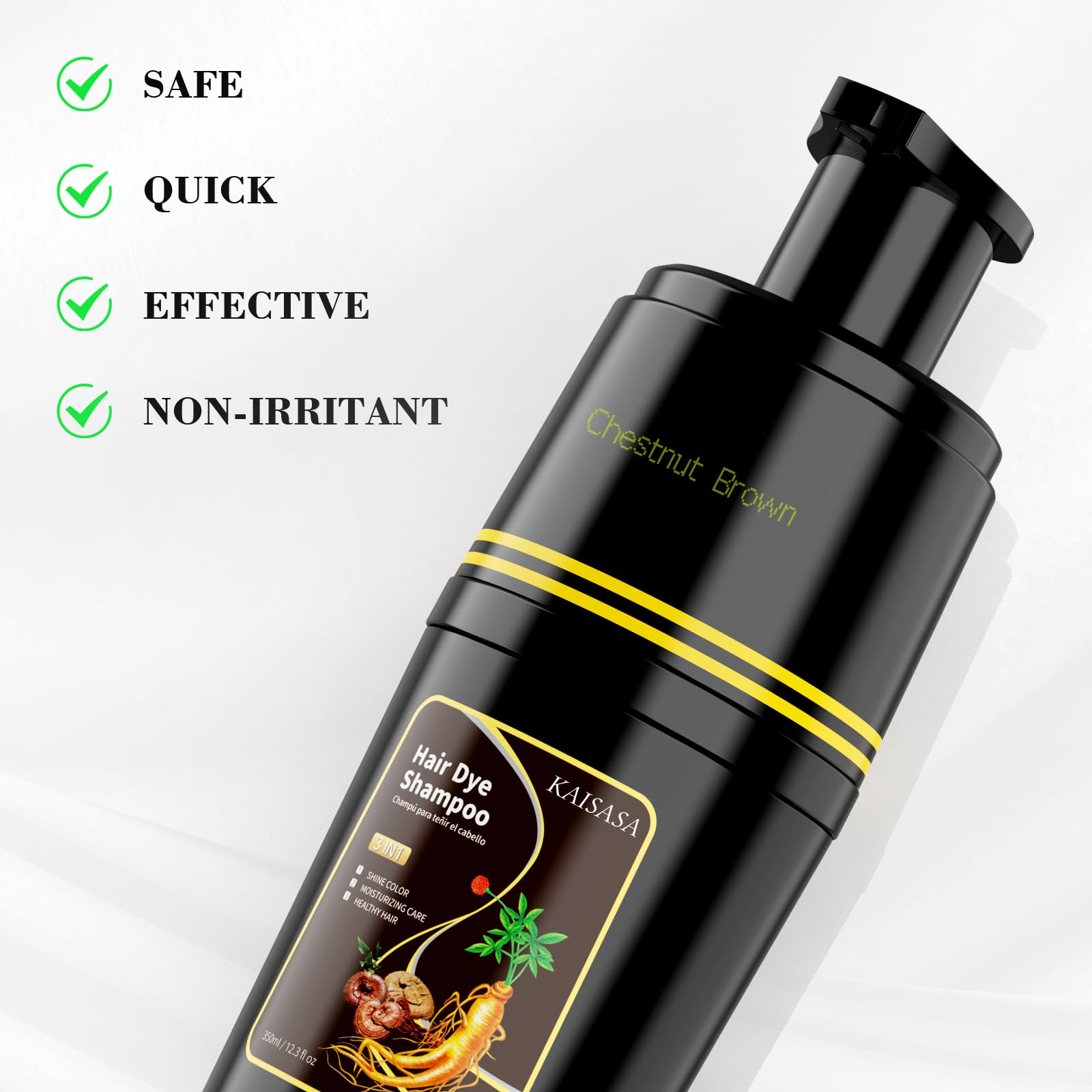 KAISASA Hair Dye Shampoo 3-in-1 Chestnut Brown – Safe, Easy Grey Coverage