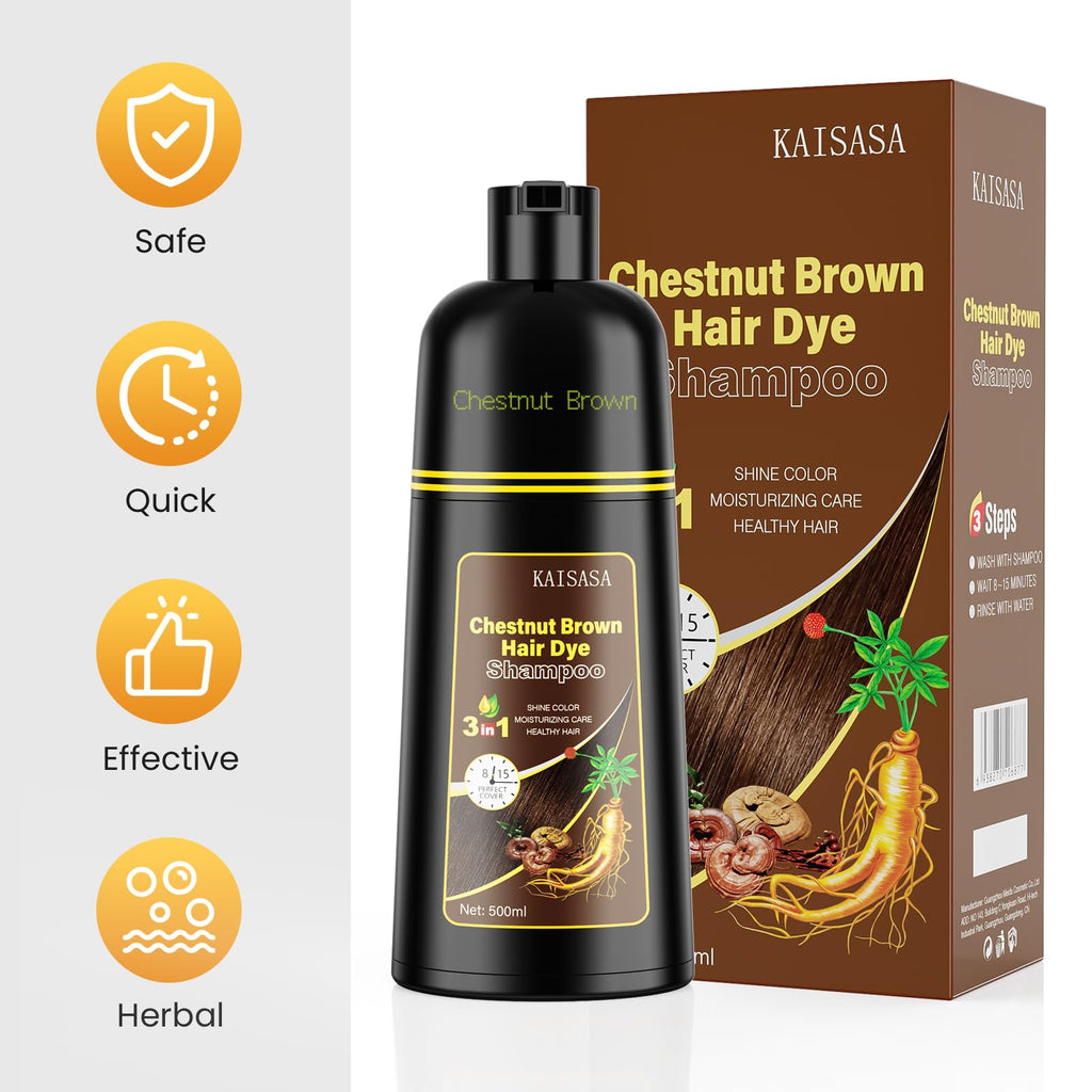 KAISASA Hair Dye Shampoo 3-in-1 for Gray Coverage – Herbal Color Shampoo, 500ml