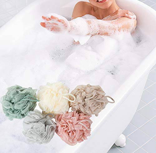 KAKOOI Bath Sponges – Soft Exfoliating Loofahs (3 pcs, Green/Linen/Pink)