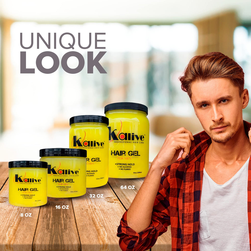 KALIVE 2 STYLE Men's Hair Gel 32 oz – Strong Hold, Light Shine, Alcohol-Free