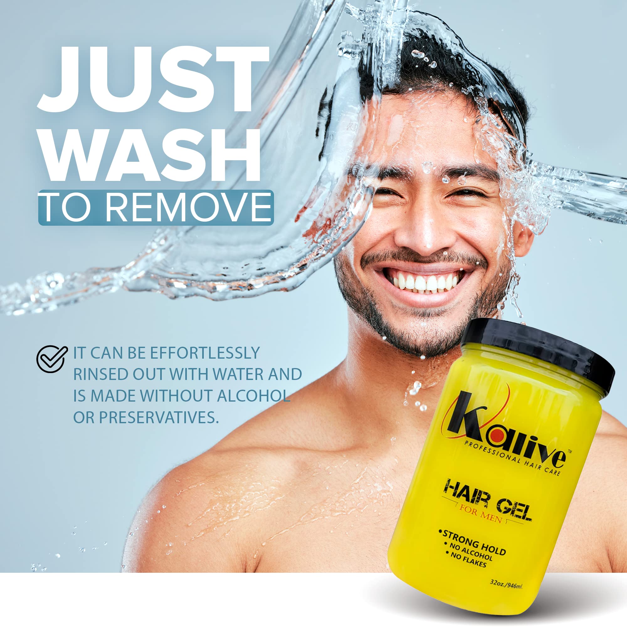 KALIVE 2 STYLE Men's Hair Gel 32 oz – Strong Hold, Light Shine, Alcohol-Free