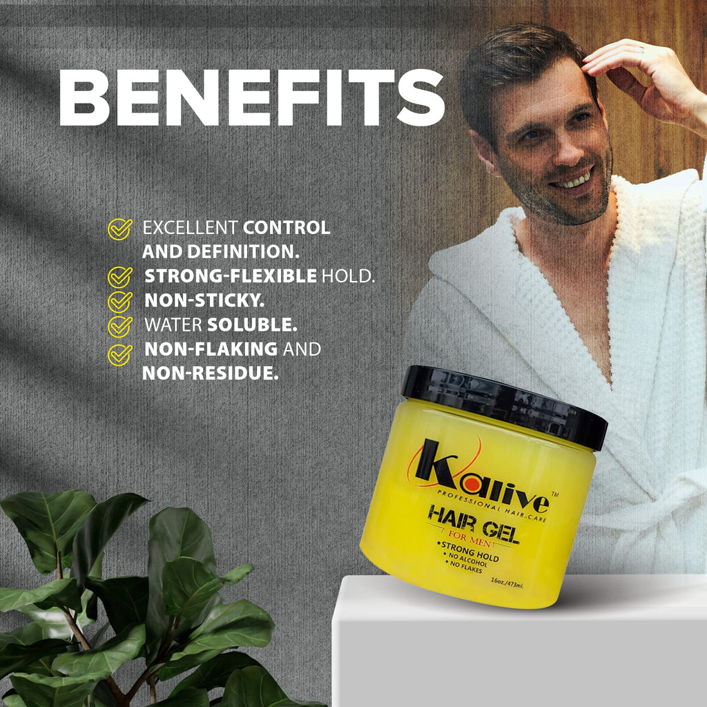 KALIVE 2 STYLE Men's Hair Styling Gel – Strong Hold, Light Shine, 16 oz