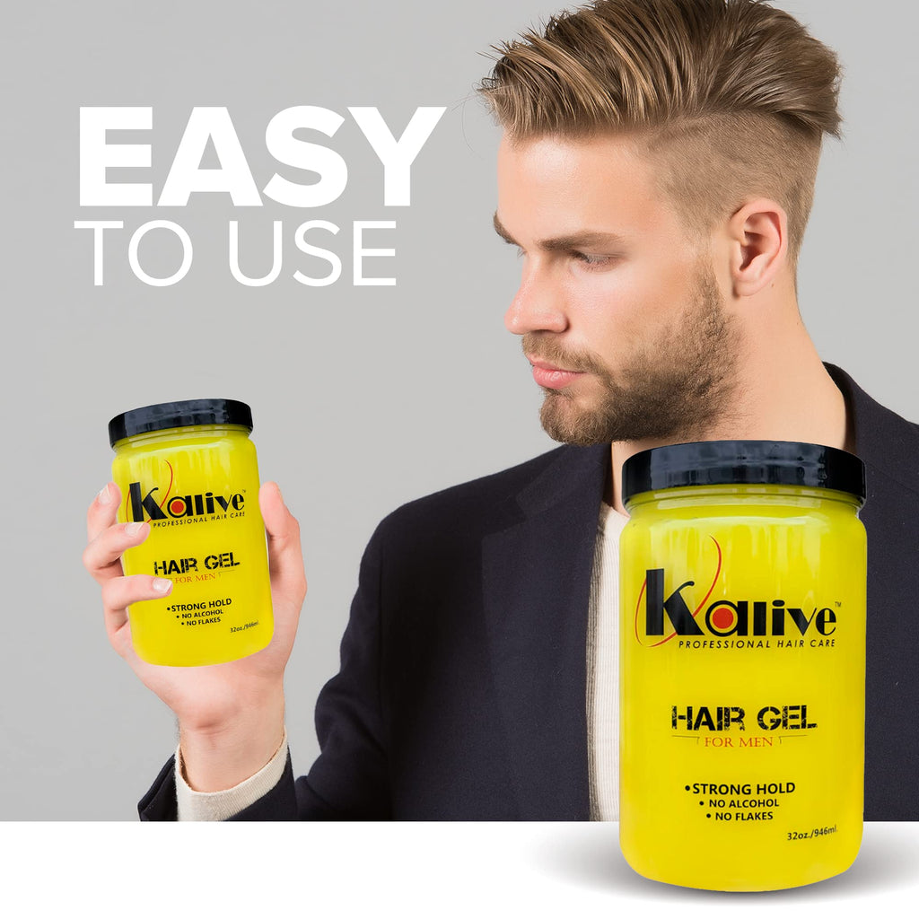 KALIVE 2 STYLE Men's Hair Gel 32 oz – Strong Hold, Light Shine, Alcohol-Free