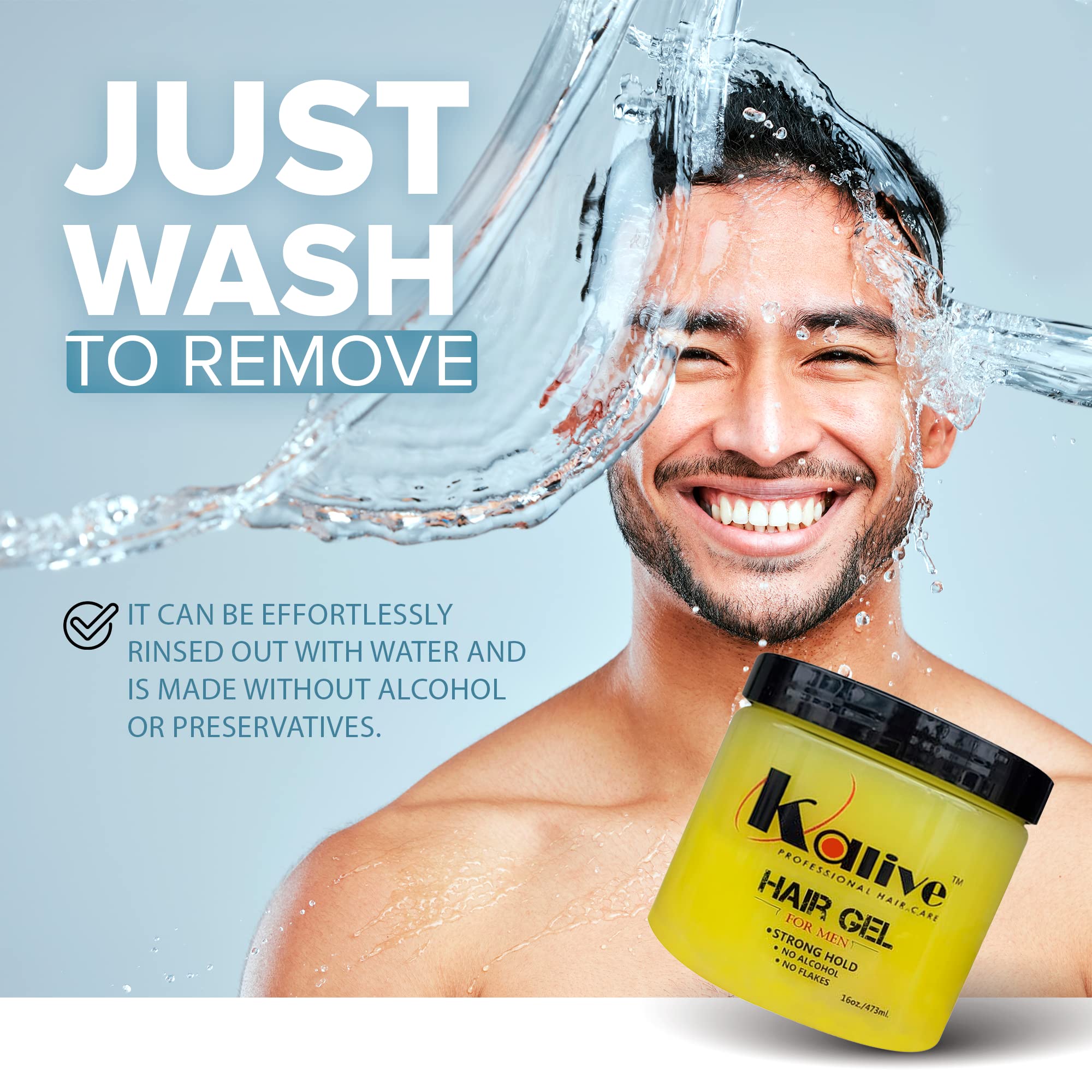 KALIVE 2 STYLE Men's Hair Styling Gel – Strong Hold, Light Shine, 16 oz