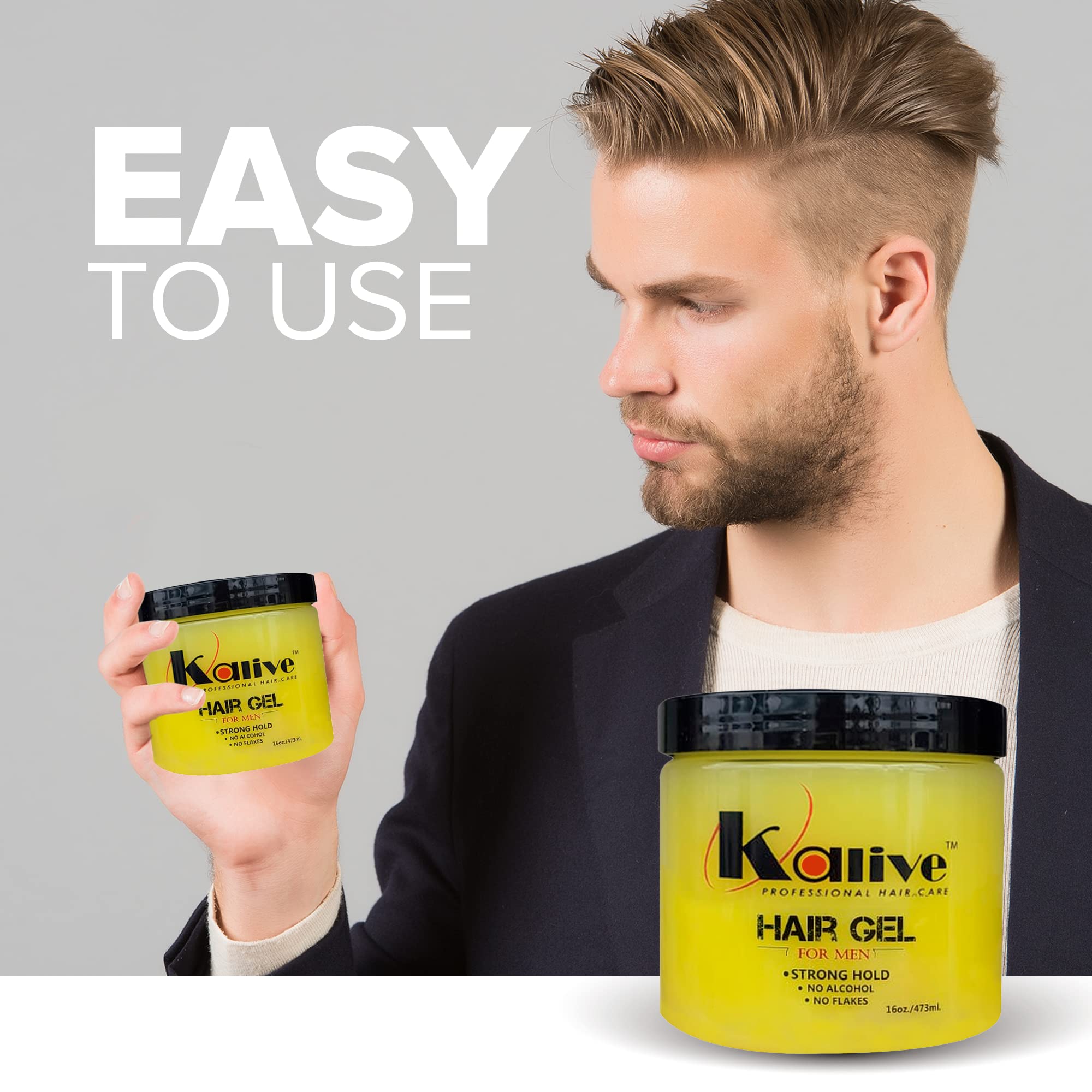 KALIVE 2 STYLE Men's Hair Styling Gel – Strong Hold, Light Shine, 16 oz