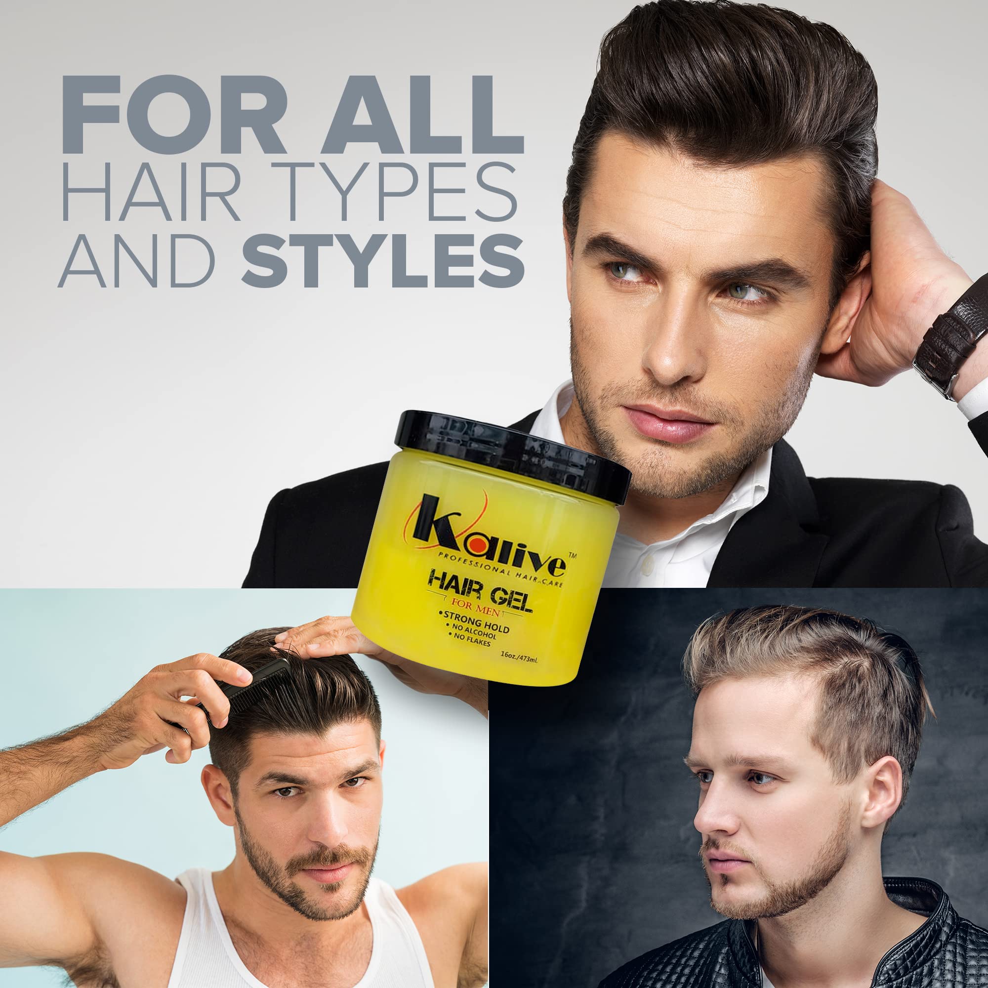 KALIVE 2 STYLE Men's Hair Styling Gel – Strong Hold, Light Shine, 16 oz
