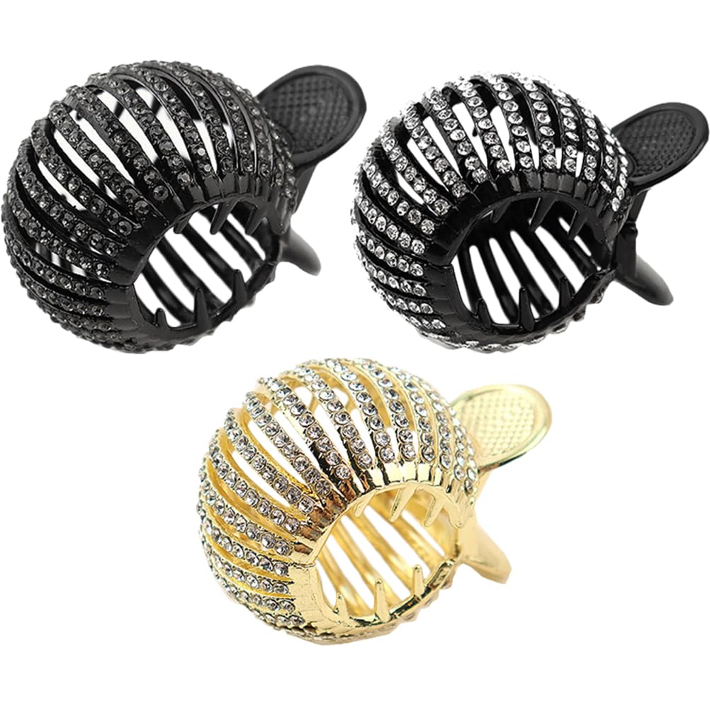 KALLORY Pearl Rhinestone Hair Claw Clips – 3-Pack for High Ponytails