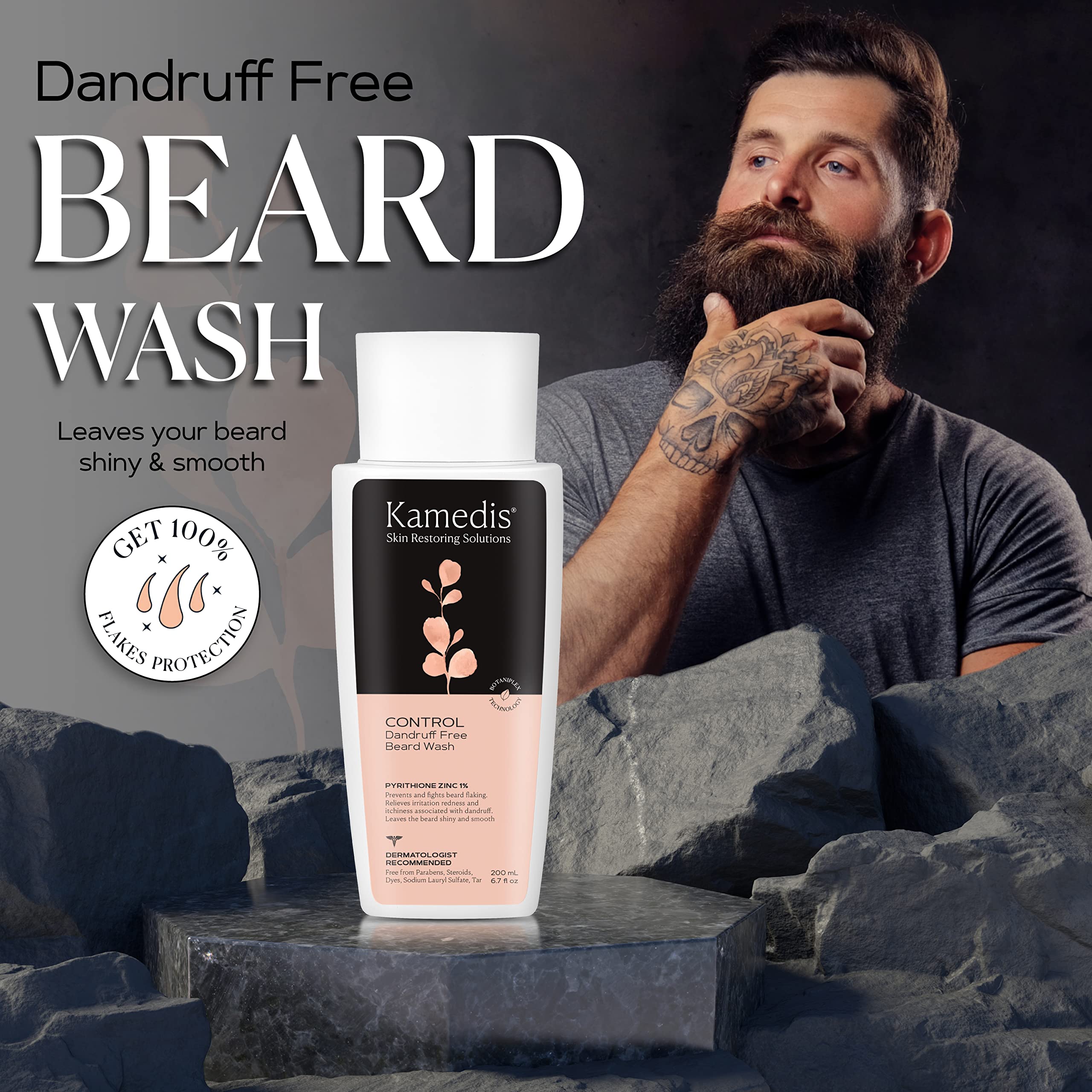 KAMEDIS Beard Wash – Dandruff Control Shampoo for Men with Pyrithione Zinc and Salicylic Acid, 6.7 oz