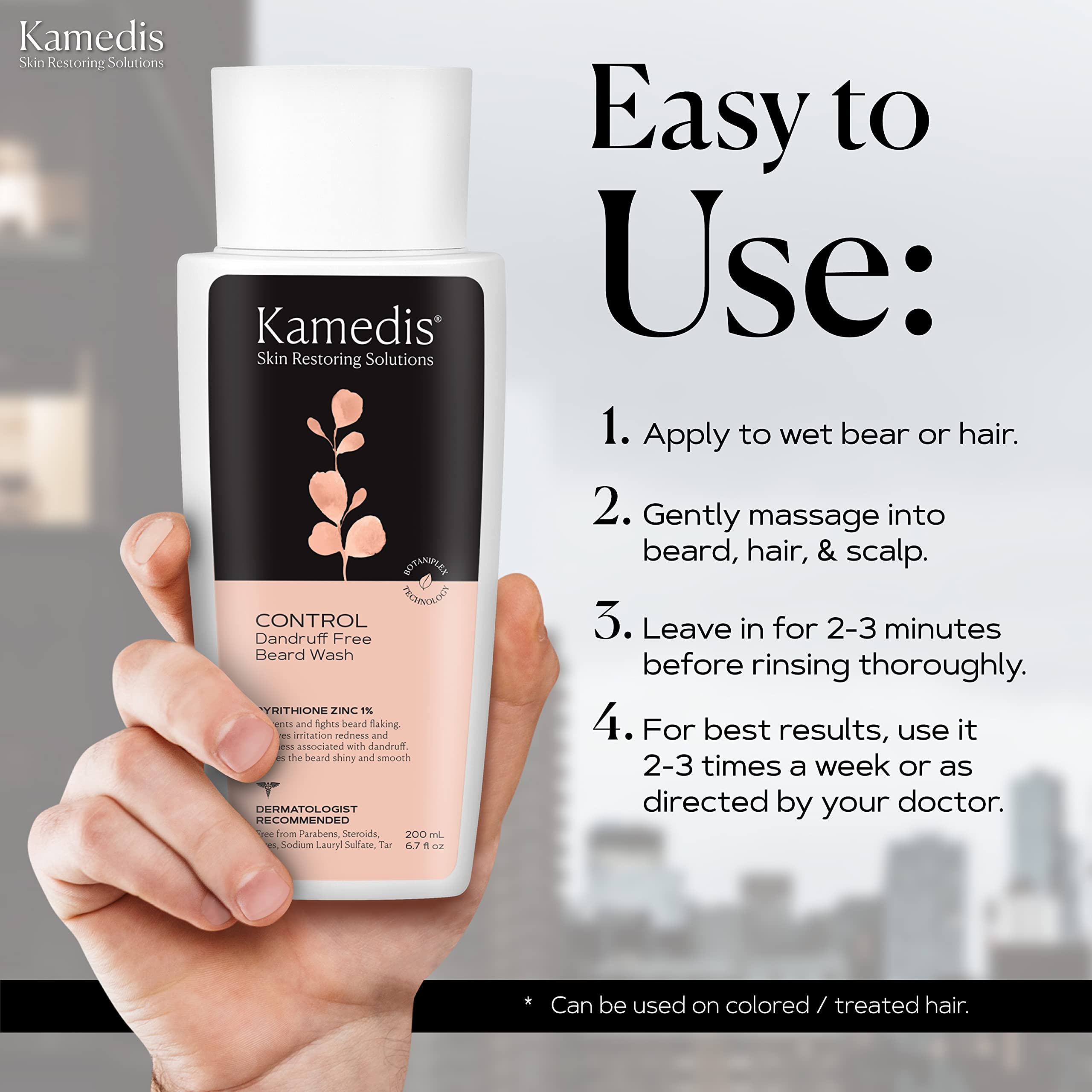 KAMEDIS Beard Wash – Dandruff Control Shampoo for Men with Pyrithione Zinc and Salicylic Acid, 6.7 oz
