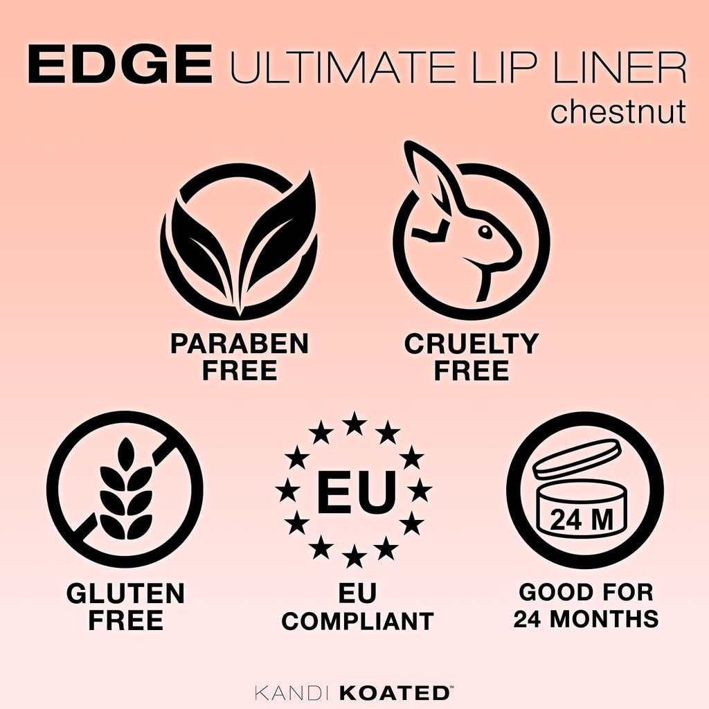Kandi Koated Edge Lip Liner Pencil Chestnut – Paraben-Free, Cruelty-Free, Vitamin E & C
