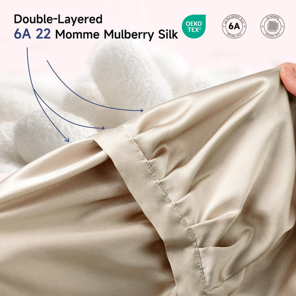 Kaome 100% Mulberry Silk Bonnet for Sleeping – 22 Momme Double Layer, Adjustable Non-Slip Cap (Champagne)