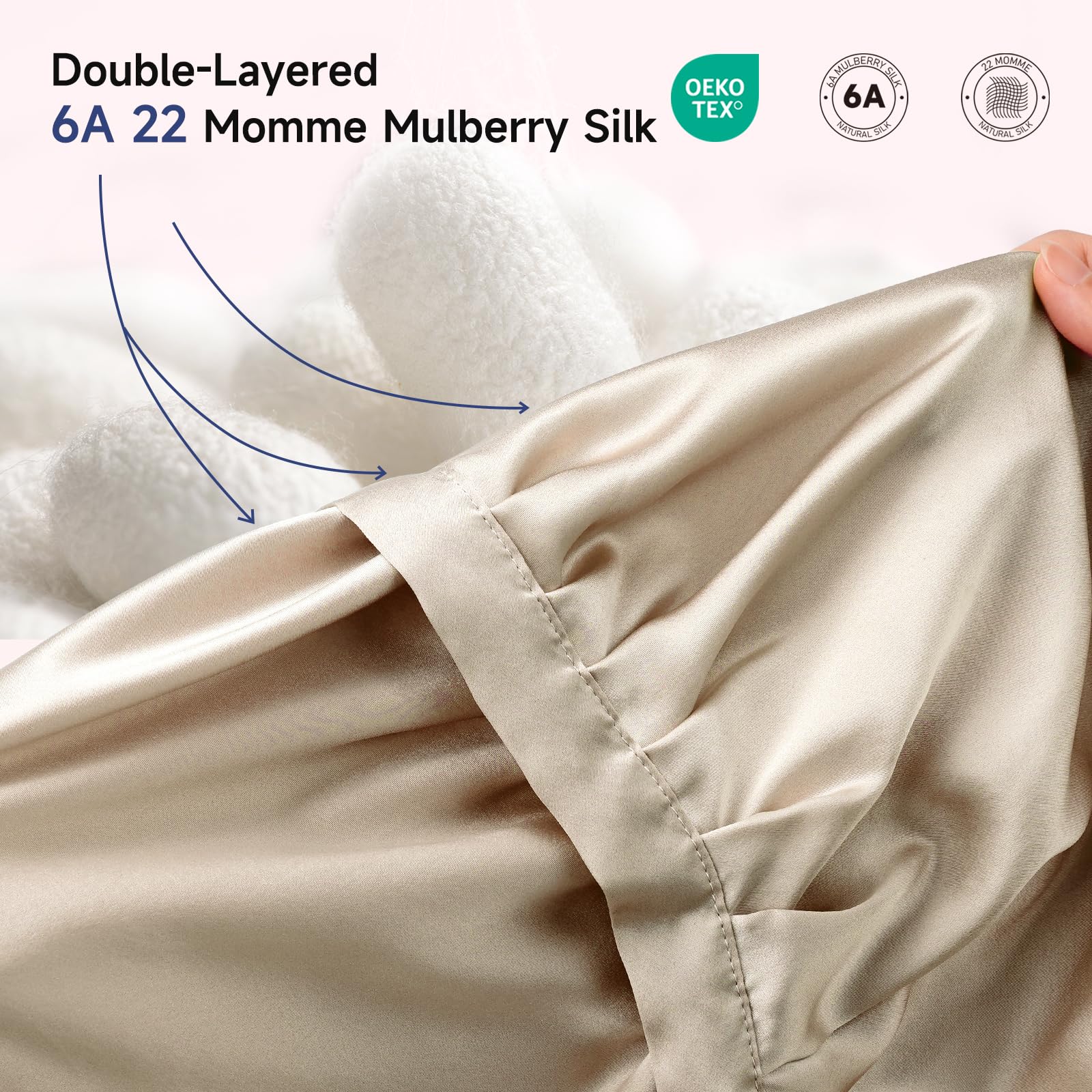 Kaome 100% Mulberry Silk Bonnet for Sleeping – 22 Momme Double Layer, Adjustable Non-Slip Cap (Champagne)