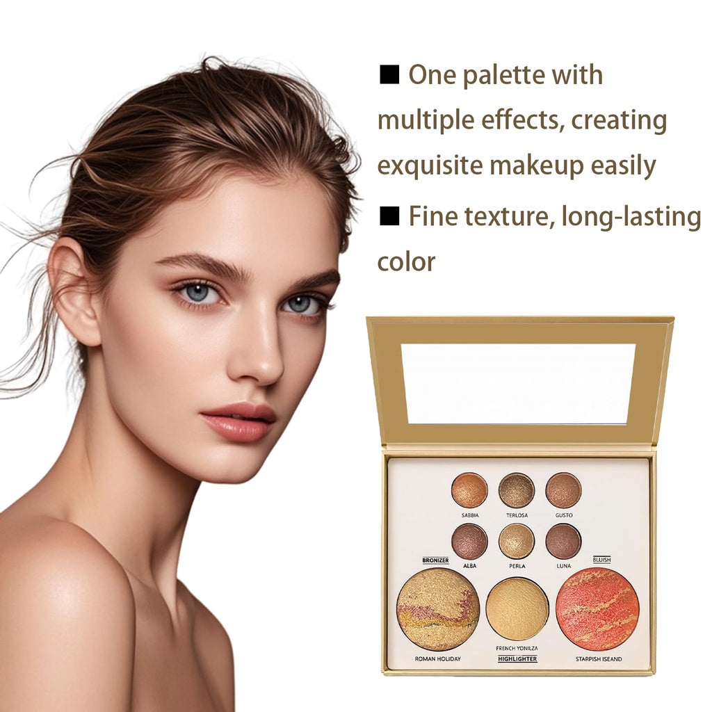 K'APEINE All in One Baked Makeup Palette | 6 Eye Shades, Blush, Bronzer & Highlighter – Neutral Matte & Shimmer Finish