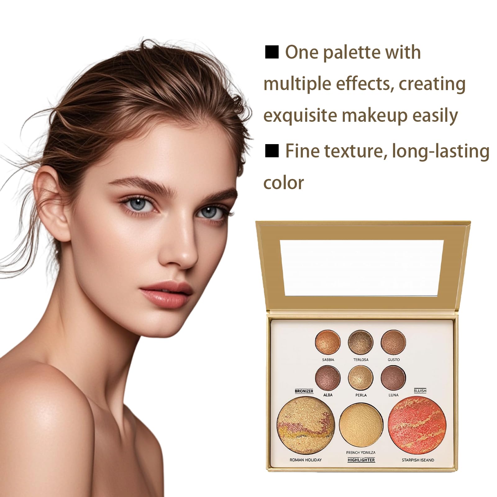 K'APEINE All in One Baked Makeup Palette | 6 Eye Shades, Blush, Bronzer & Highlighter – Neutral Matte & Shimmer Finish