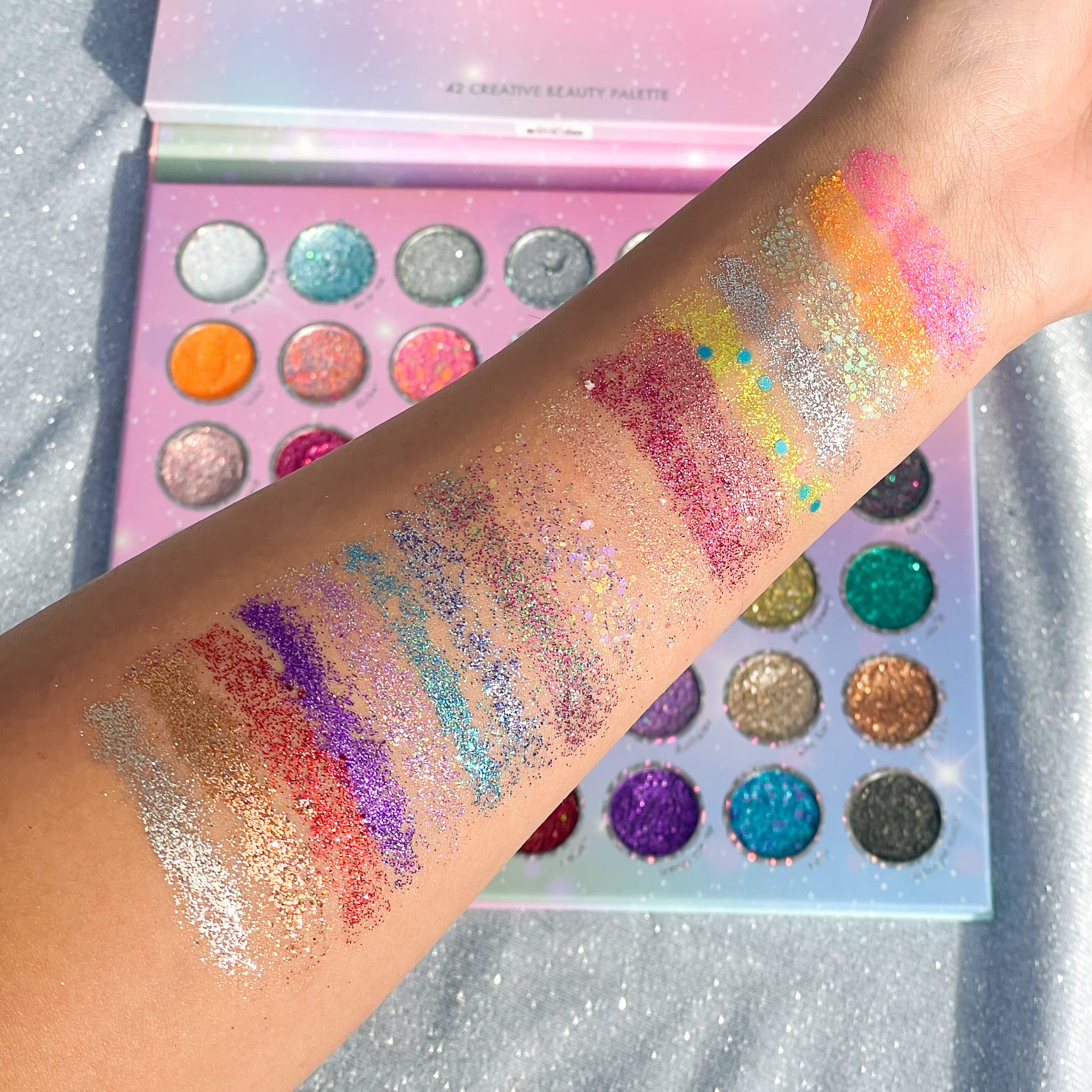 Kara Beauty Mega Glitz Palette – 42 Glitter Shades for Eyes, Face & Body | No Glue Needed