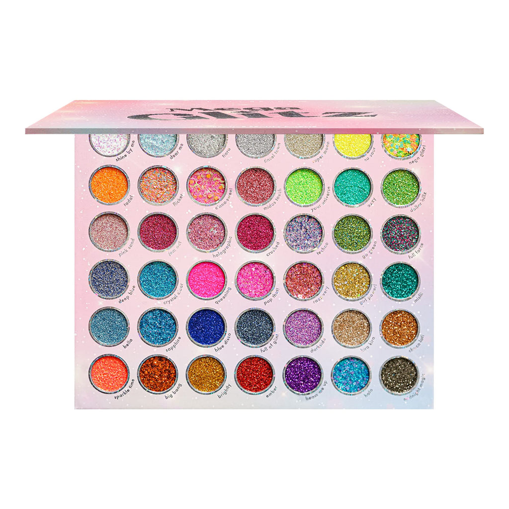 Kara Beauty Mega Glitz Palette – 42 Glitter Shades for Eyes, Face & Body | No Glue Needed