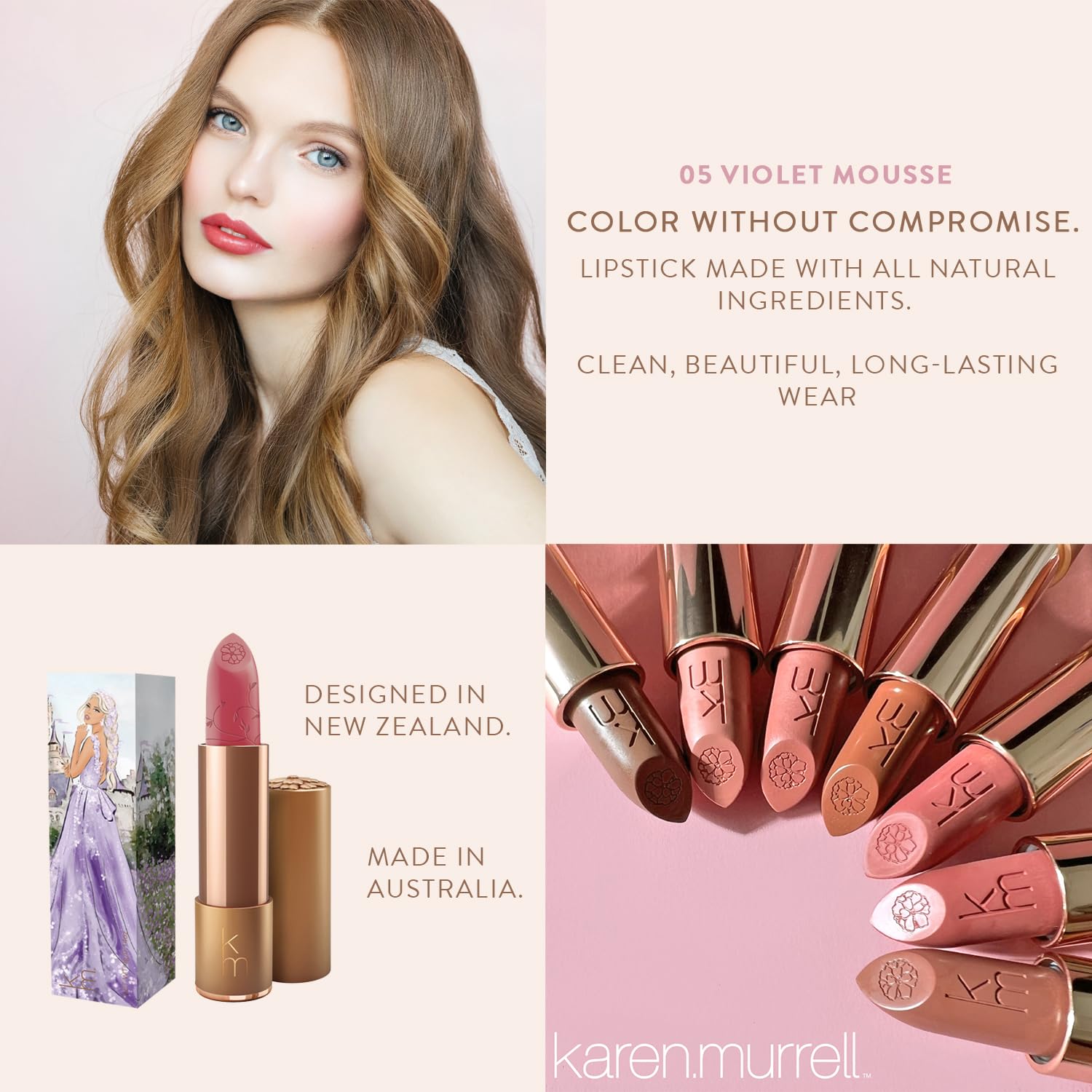 Karen Murrell Violet Mousse Lipstick – Natural Matte Finish, 100% Natural Ingredients, Cruelty Free