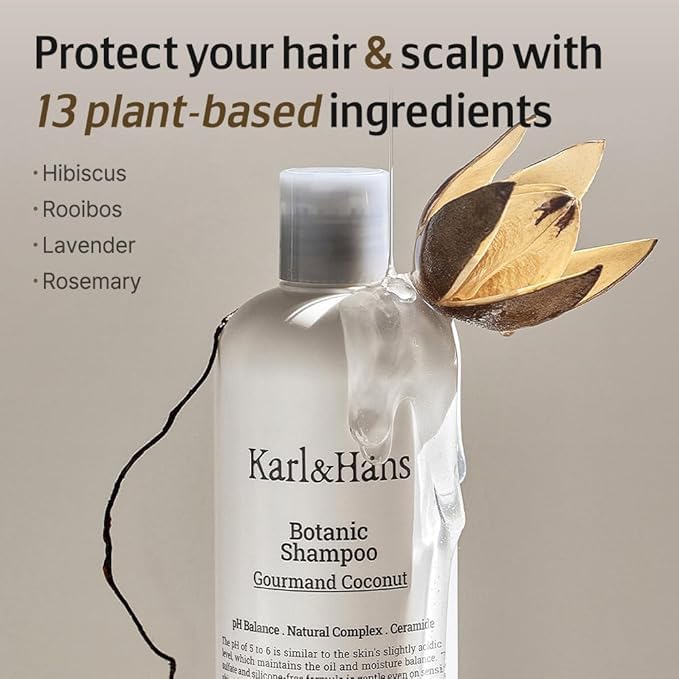 Karl&Häns Botanic Gourmand Coconut Vegan Shampoo – Organic, Sulfate-Free Nourishing Cleanser (13.2 fl oz)