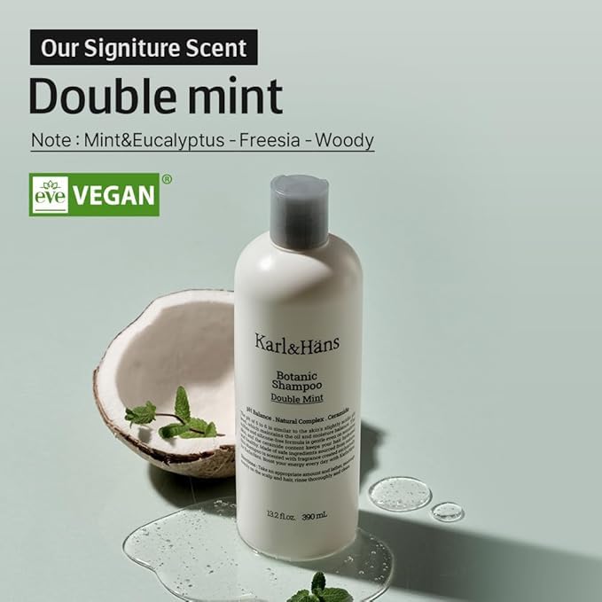 Karl&Hans Botanic Double Mint Shampoo – Vegan, Sulfate-Free Hair Care for All Hair Types | 13.2 fl oz