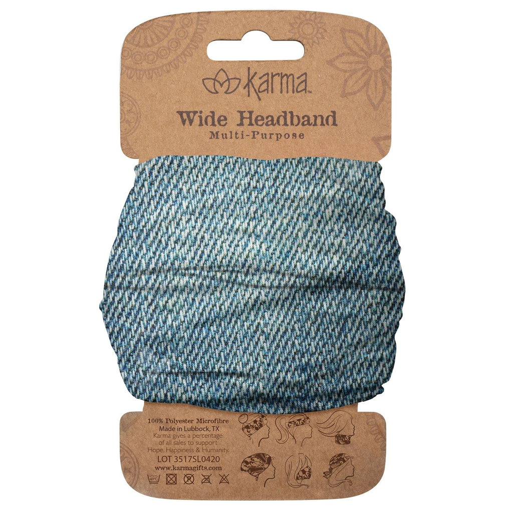 Karma Denim Color Headband for Women – Wide Blue Fabric Headband and Stretchy Hair Scarf