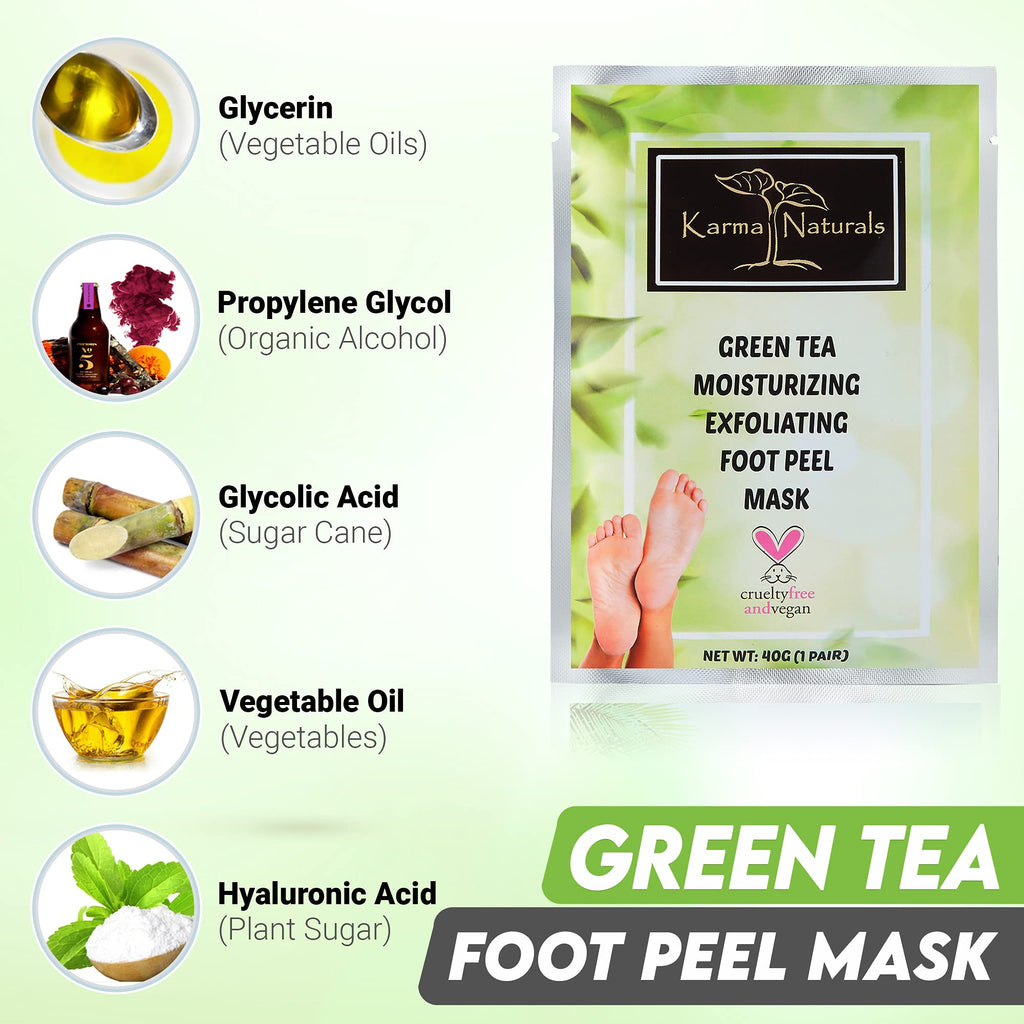 Karma Organic Foot Peel Mask - Green Tea Exfoliating Foot Masks (Pack of 2)