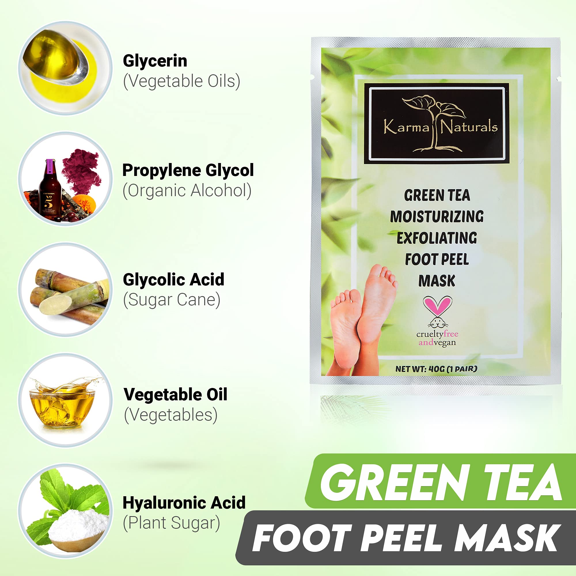 Karma Organic Foot Peel Mask - Green Tea Exfoliating Foot Masks (Pack of 2)