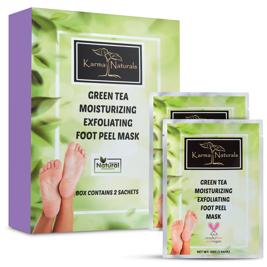 Karma Organic Foot Peel Mask - Green Tea Exfoliating Foot Masks (Pack of 2)