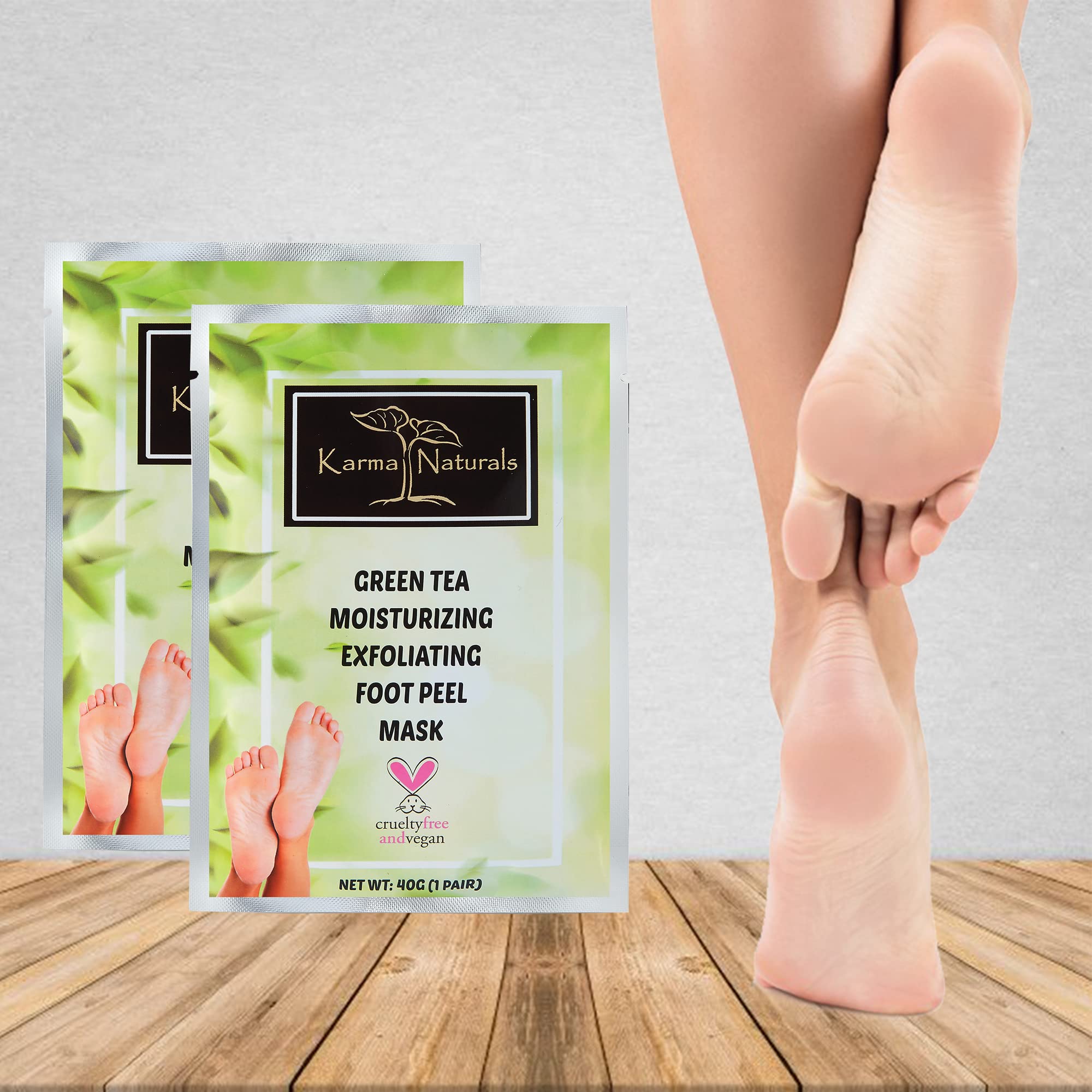 Karma Organic Foot Peel Mask - Green Tea Exfoliating Foot Masks (Pack of 2)