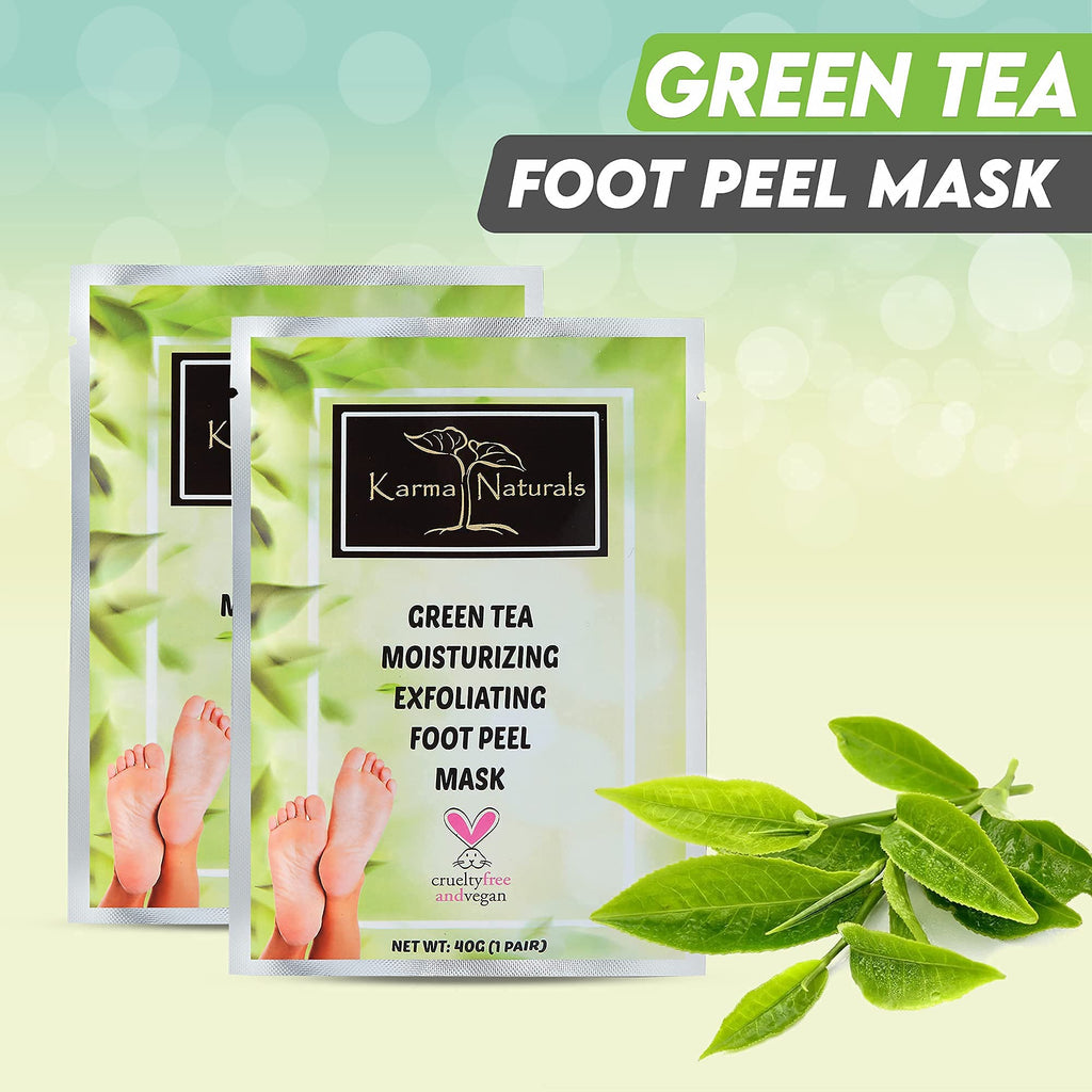 Karma Organic Foot Peel Mask - Green Tea Exfoliating Foot Masks (Pack of 2)