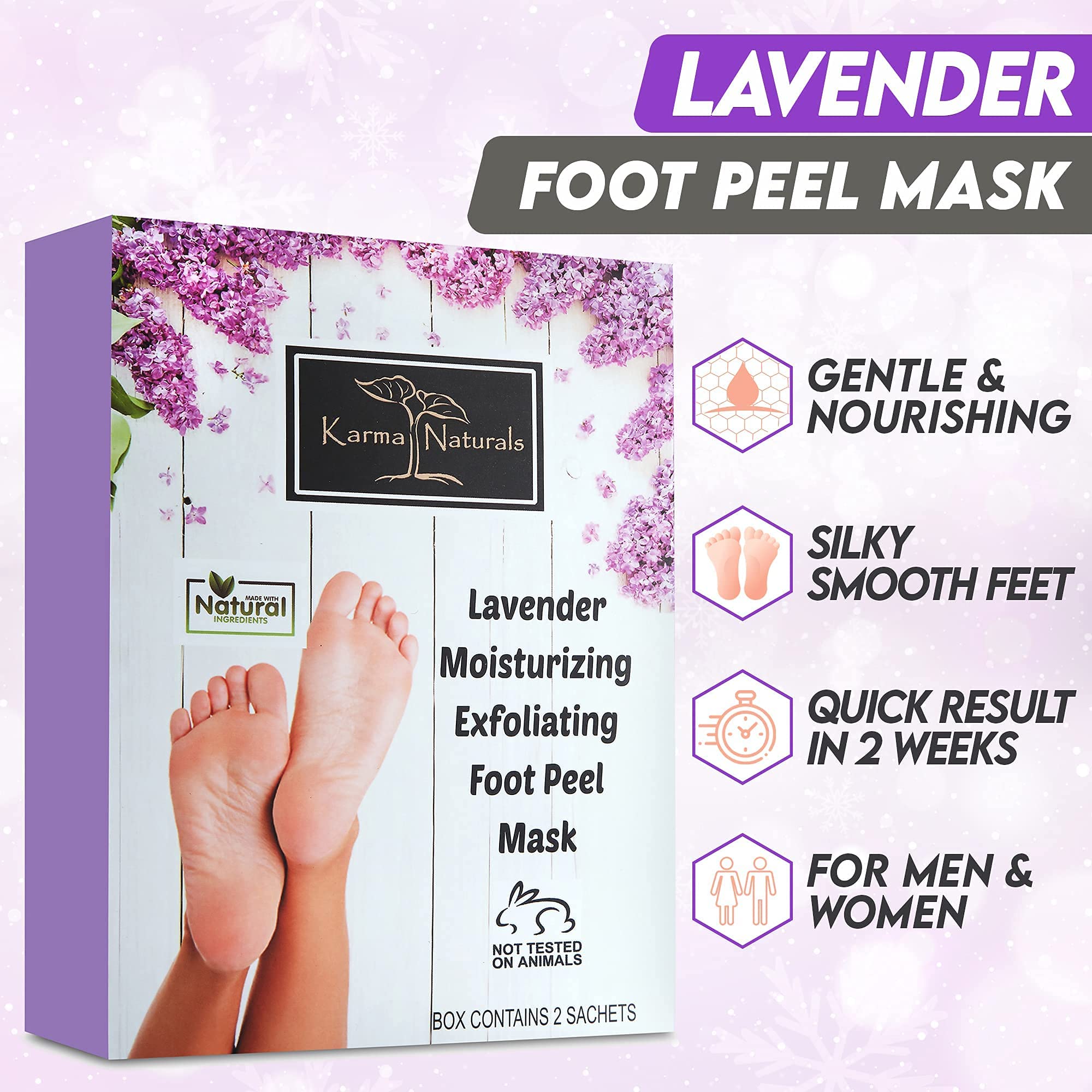 Karma Organic Foot Peel Mask Lavender – Moisturizing Exfoliating Foot Masks (Pack of 2)