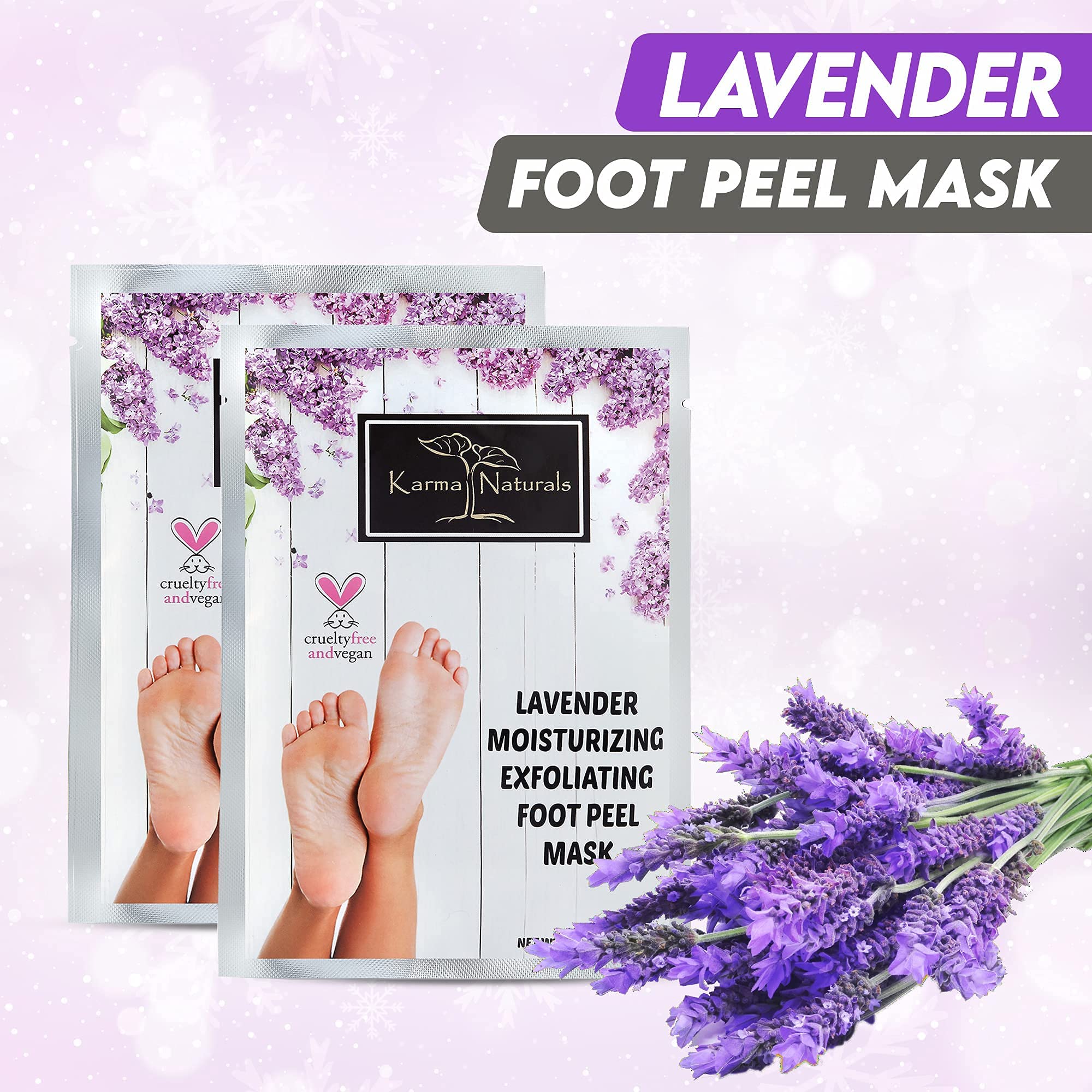 Karma Organic Foot Peel Mask Lavender – Moisturizing Exfoliating Foot Masks (Pack of 2)