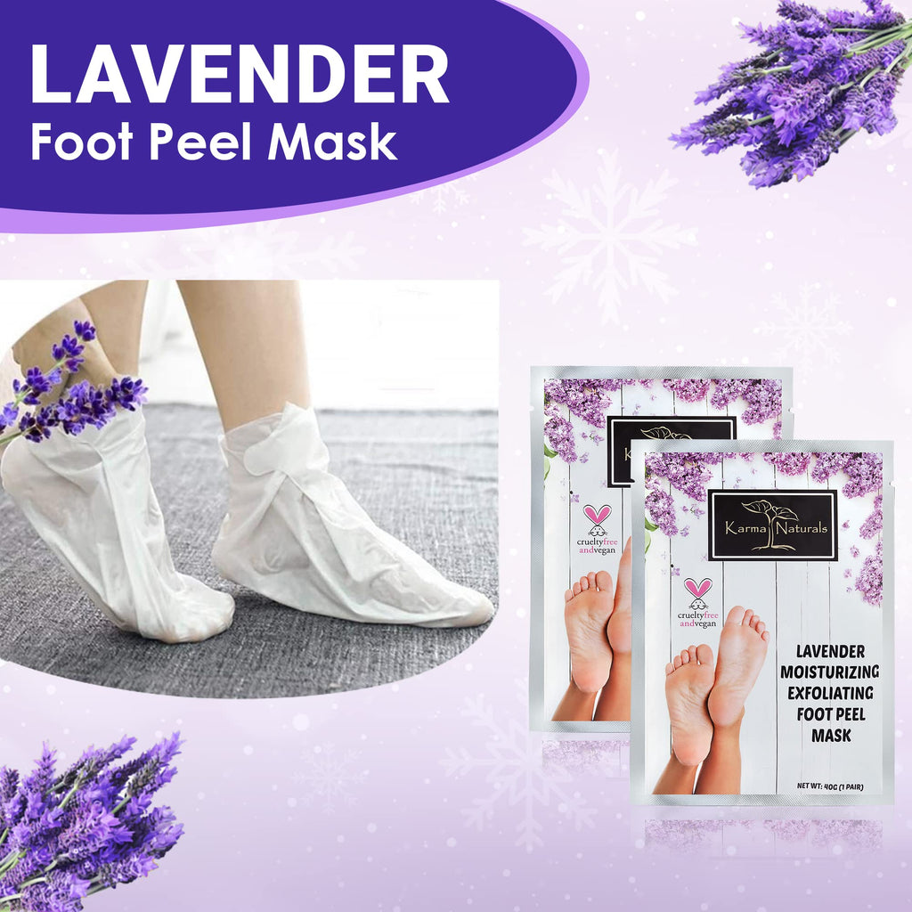 Karma Organic Foot Peel Mask Lavender – Moisturizing Exfoliating Foot Masks (Pack of 2)