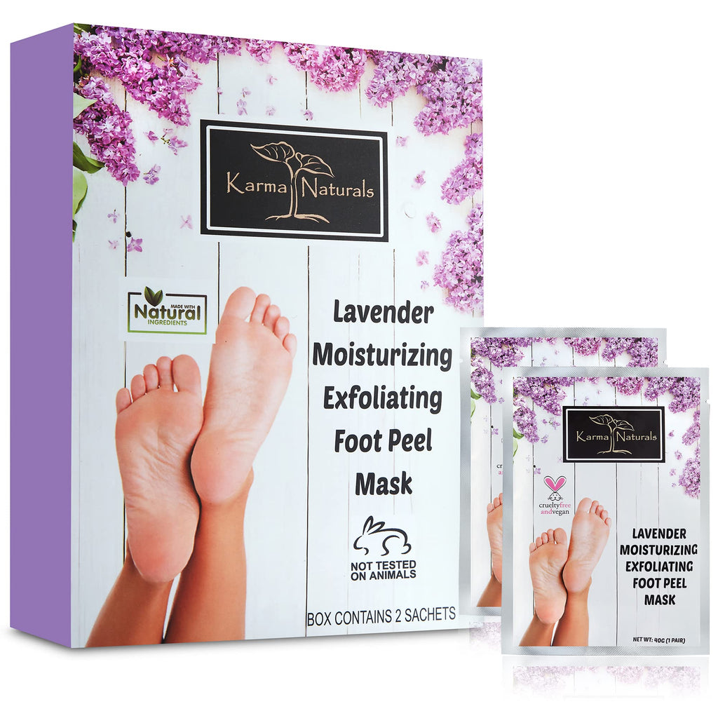 Karma Organic Foot Peel Mask Lavender – Moisturizing Exfoliating Foot Masks (Pack of 2)