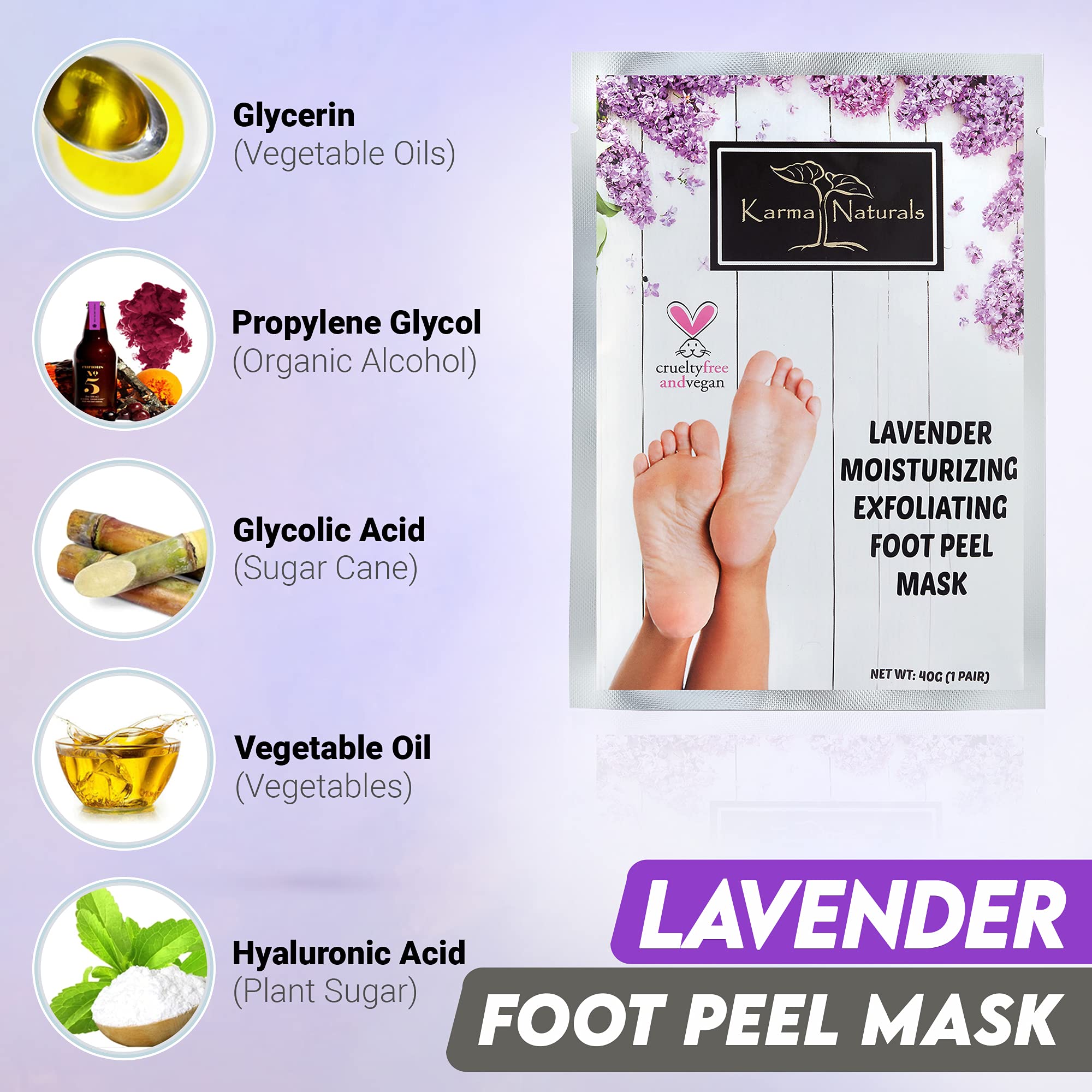 Karma Organic Foot Peel Mask Lavender – Moisturizing Exfoliating Foot Masks (Pack of 2)
