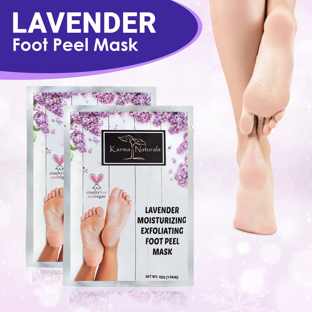Karma Organic Foot Peel Mask Lavender – Moisturizing Exfoliating Foot Masks (Pack of 2)