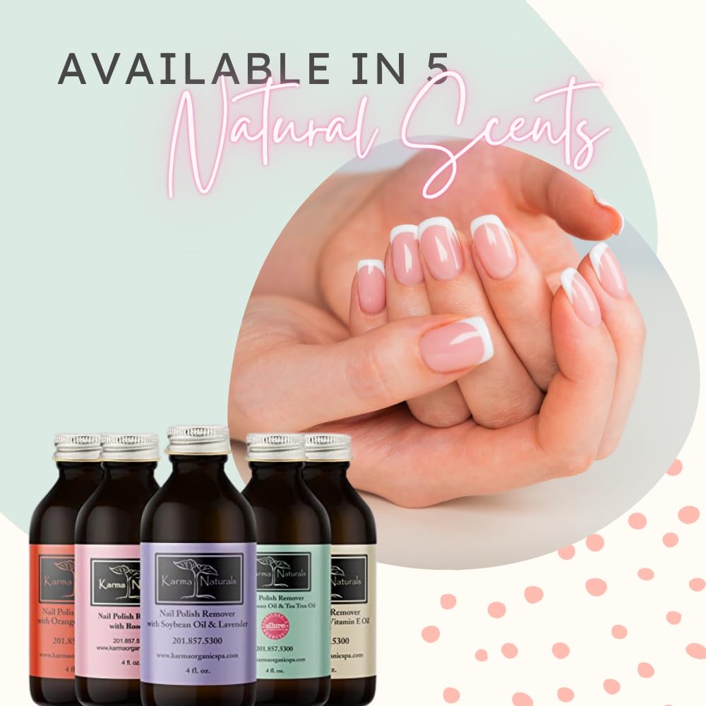 Karma Organic Nail Polish Remover Bundle – Lavender, Rose Oil & Unscented (4 oz each) – Acetone-Free