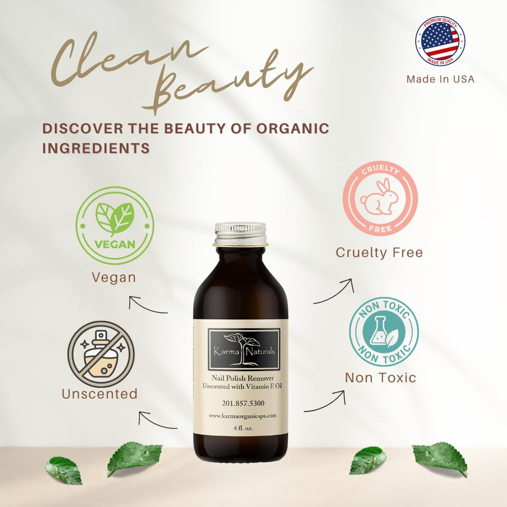 Karma Organic Nail Polish Remover Unscented – Acetone-Free, Vegan, Cruelty-Free, 12 fl oz (3 Pack)