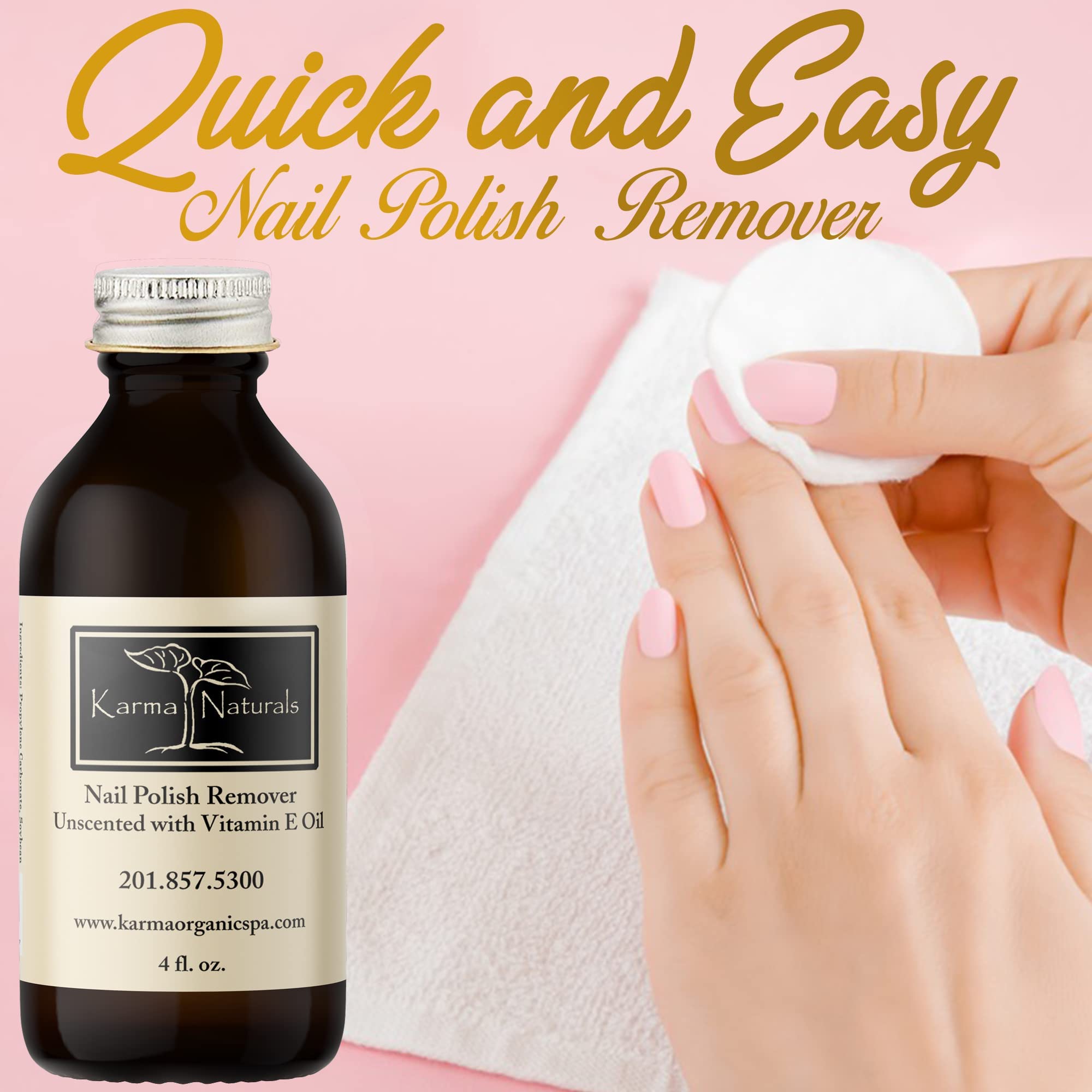 Karma Organic Unscented Nail Polish Remover with Vitamin E – Acetone-Free, Vegan, Cruelty-Free, 4 fl oz