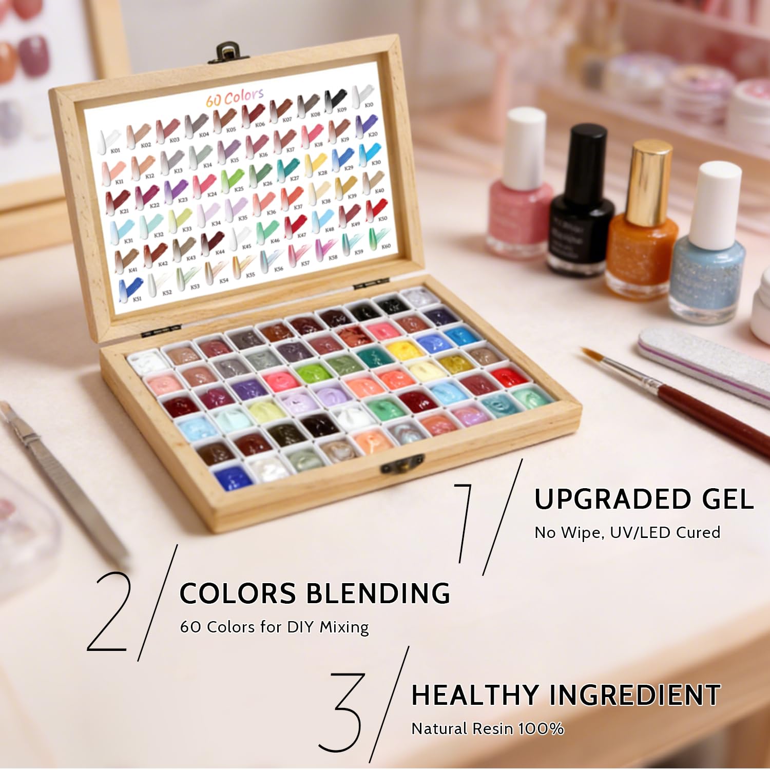 Karroy Sponge Pat Gel Polish Palette — 60 Colors Ombre Gel Nail Kit for DIY Nails