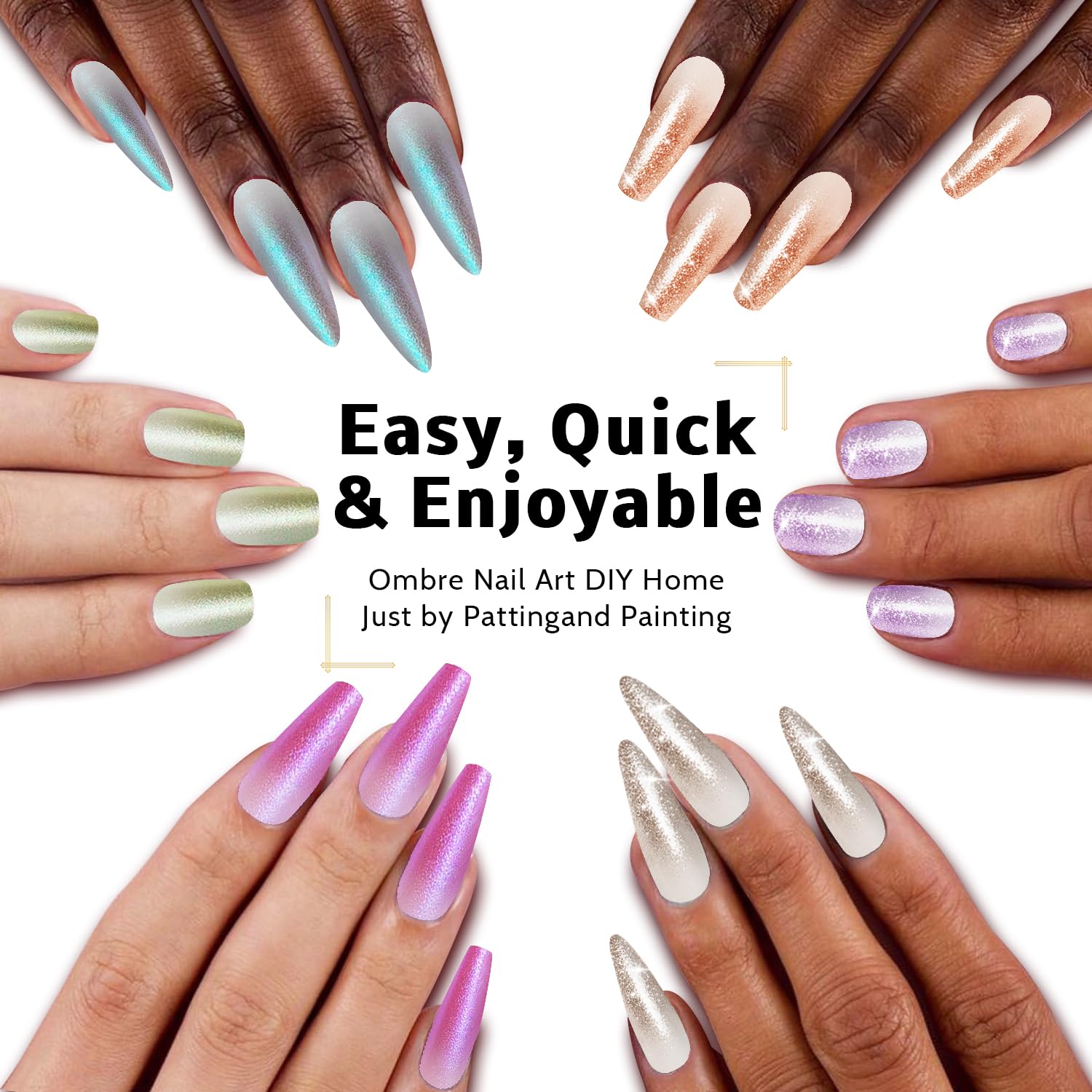 Karroy Glitter Pat Gel Nail Polish Palette – 16 Colors E, Ombre Gradient, No Wipe, UV/LED Cured
