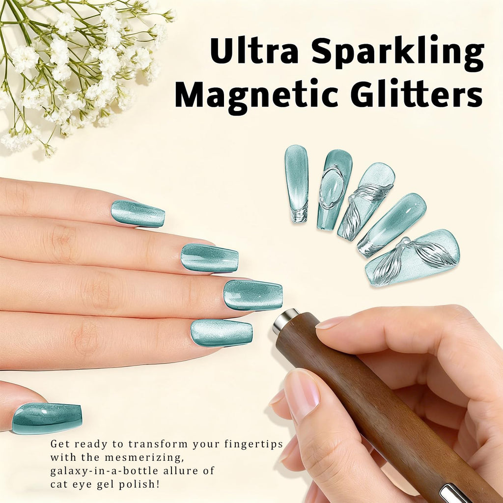 Karroy Cat Eye Gel Nail Polish Set – Magnetic Shimmer Kit, 9 Colors F, Soak-Off UV/LED
