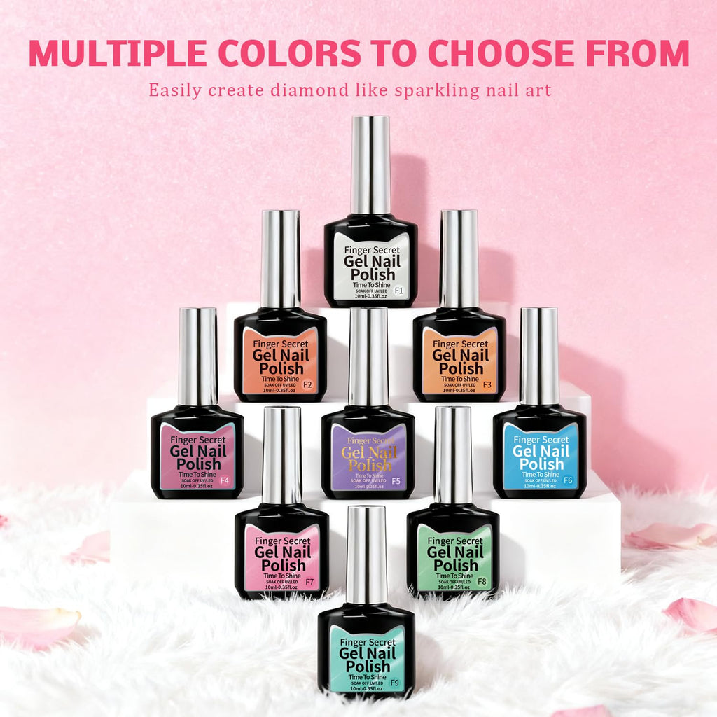 Karroy Cat Eye Gel Nail Polish Set – Magnetic Shimmer Kit, 9 Colors F, Soak-Off UV/LED